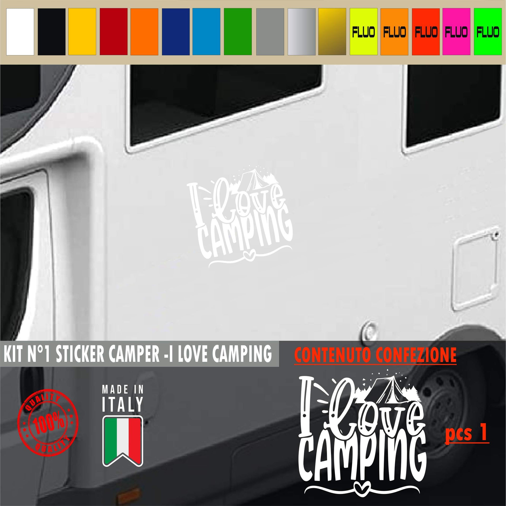 Adesivo camper I LOVE CAMPING AMORE CAMPEGGIO caravan roulotte accessori cod.1825