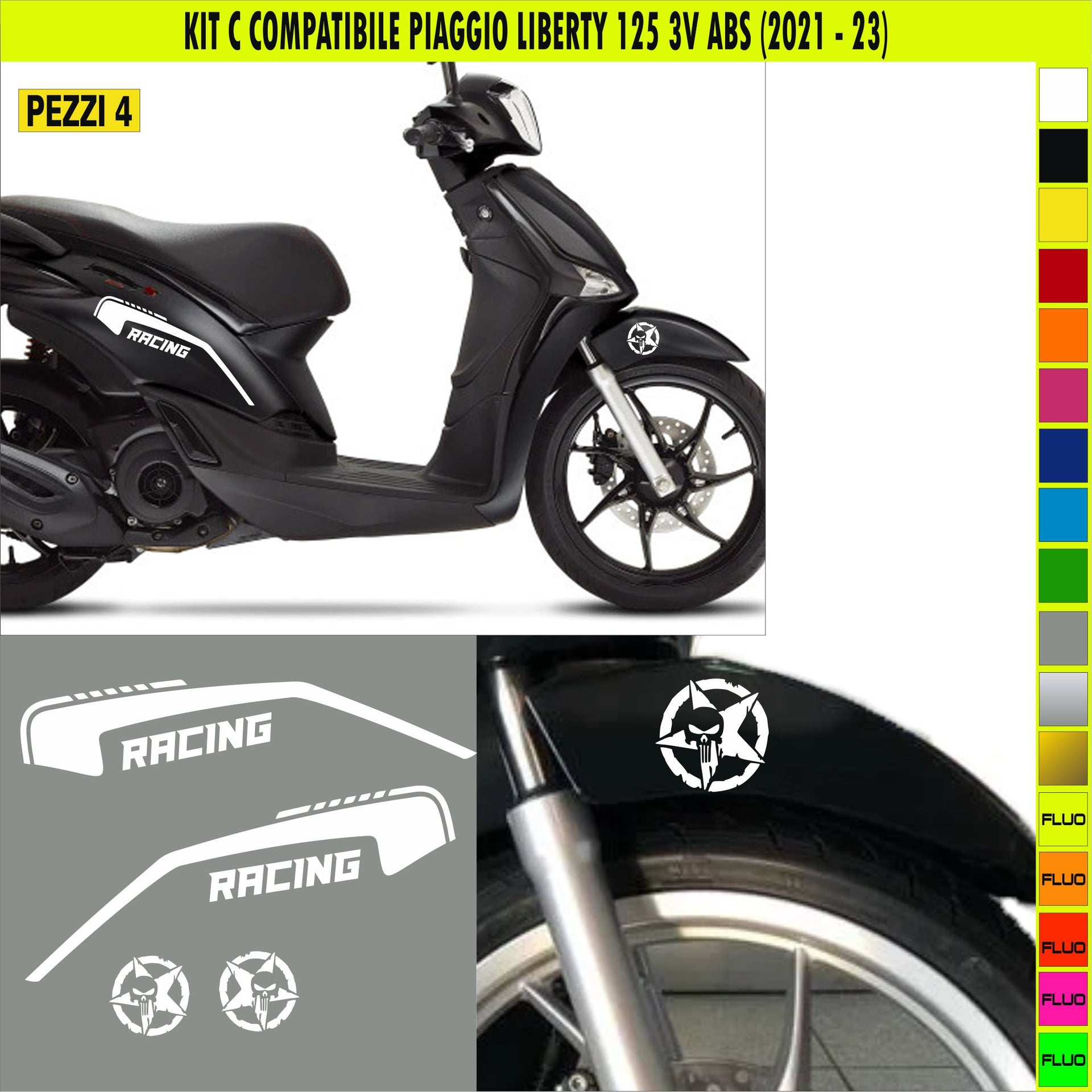 Kit C Grafiche MILITARE COMPLETE compatibili per PIAGGIO LIBERTY 125 ABS in moltissimi colori anche FLUO Cod.2062