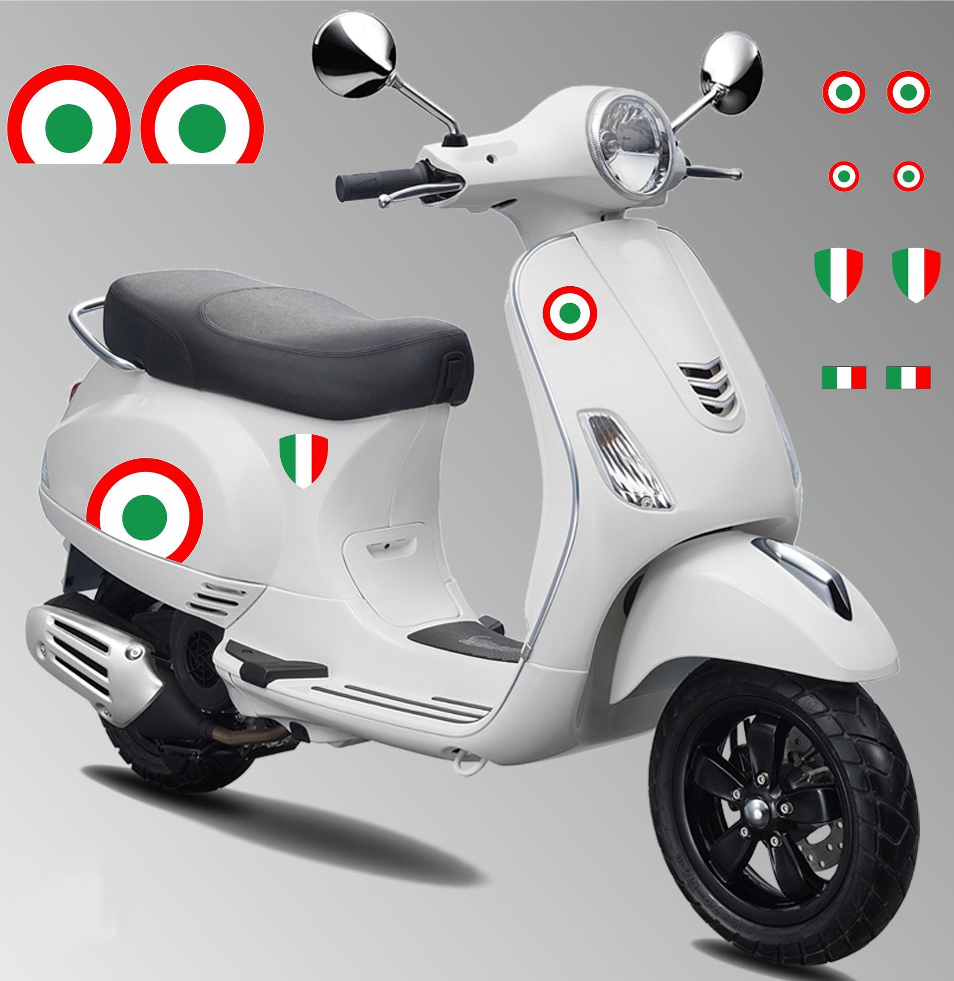 Kit 10 adesivi italia tricolore compatibili per PIAGGIO VESPA GTV GTS P150 Cod.2124