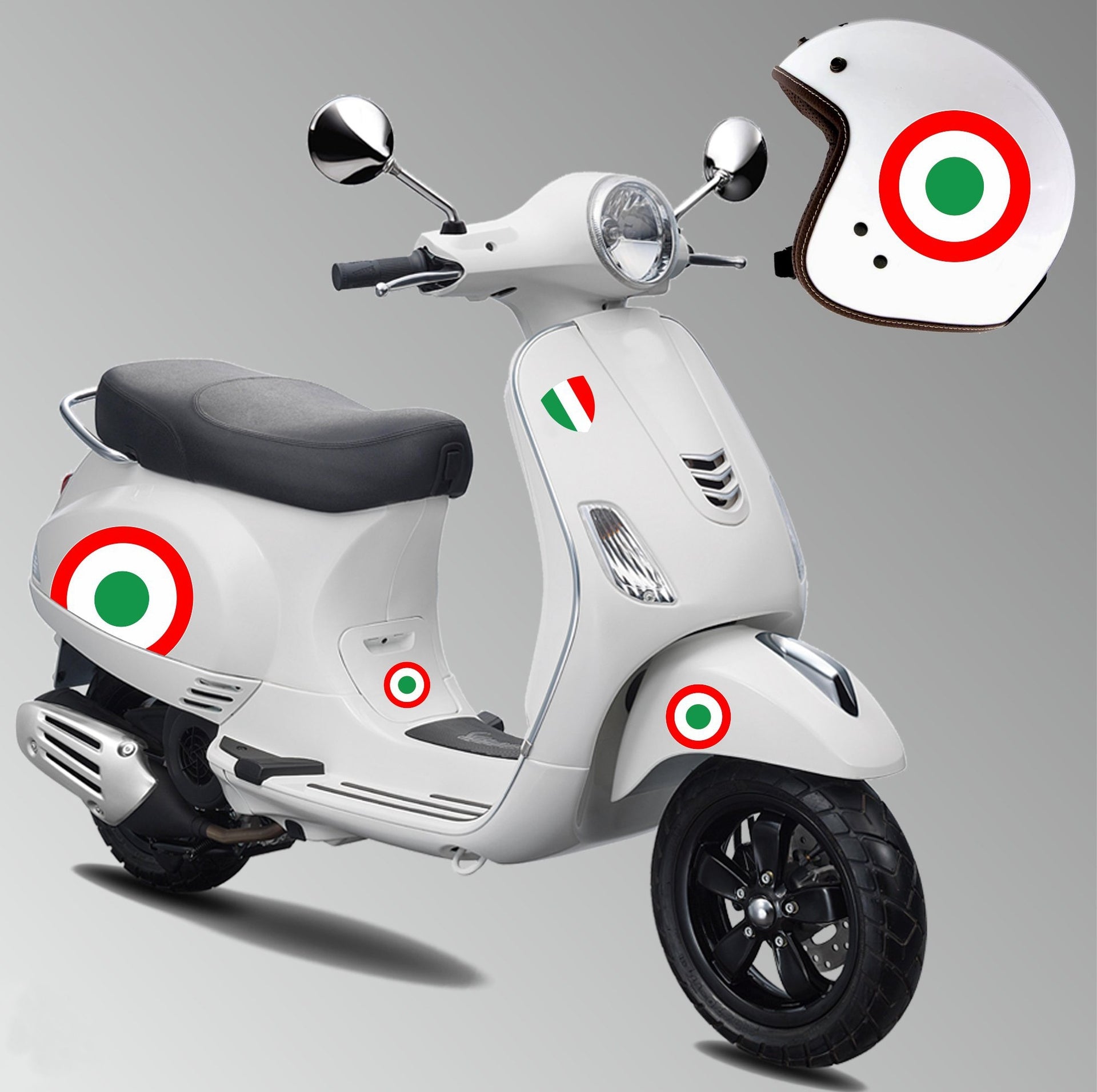 Kit 10 adesivi italia tricolore compatibili per CASCO e  PIAGGIO VESPA GTV GTS P150 Cod.2125