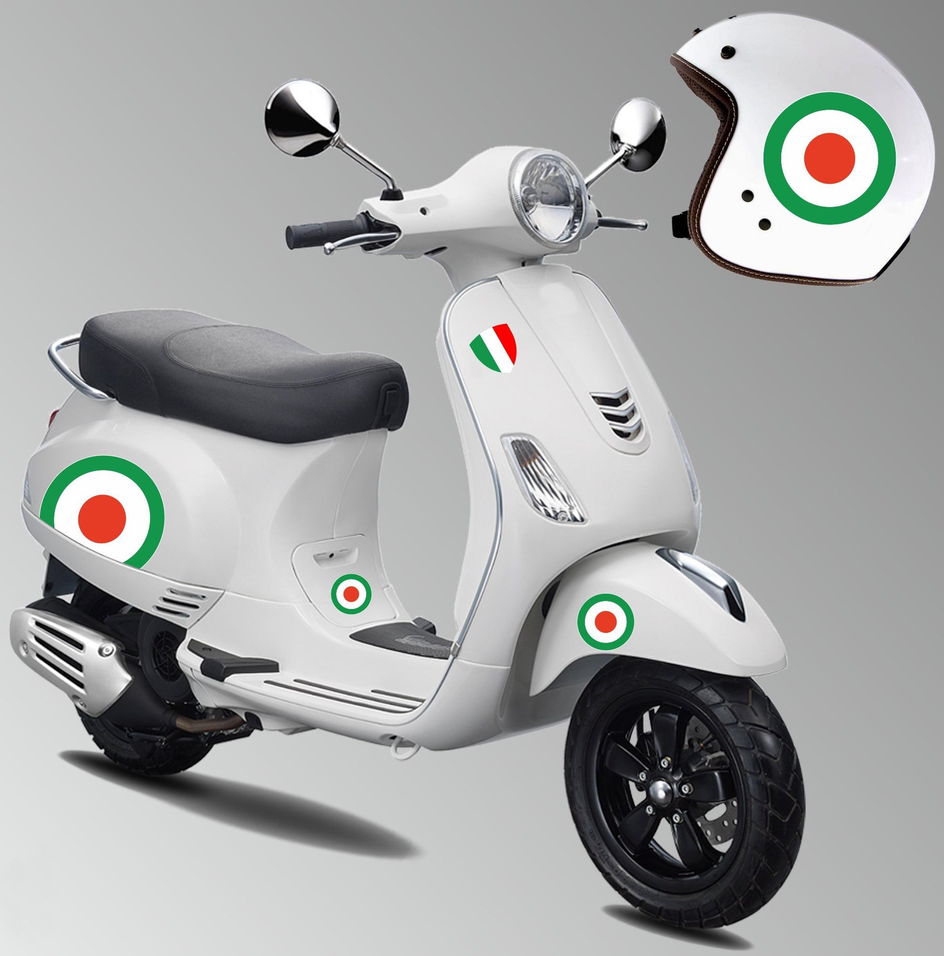 Kit 10 adesivi italia tricolore compatibili per CASCO e  PIAGGIO VESPA GTV GTS P150 Cod.2126