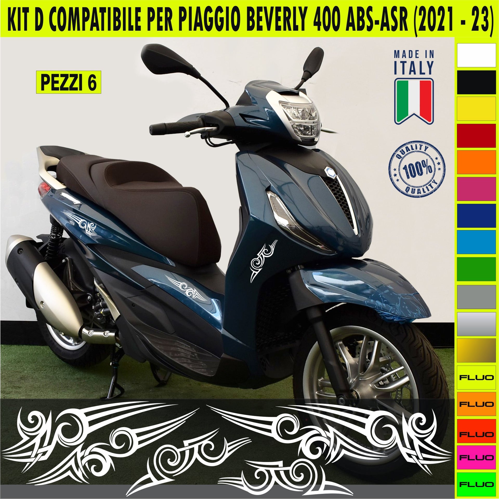 Kit D Grafica COMPLETA TATOO compatibile per PIAGGIO BEVERLY 400 ABS ASR disp.in moltissimi colori ANCHE FLUO Cod.2161