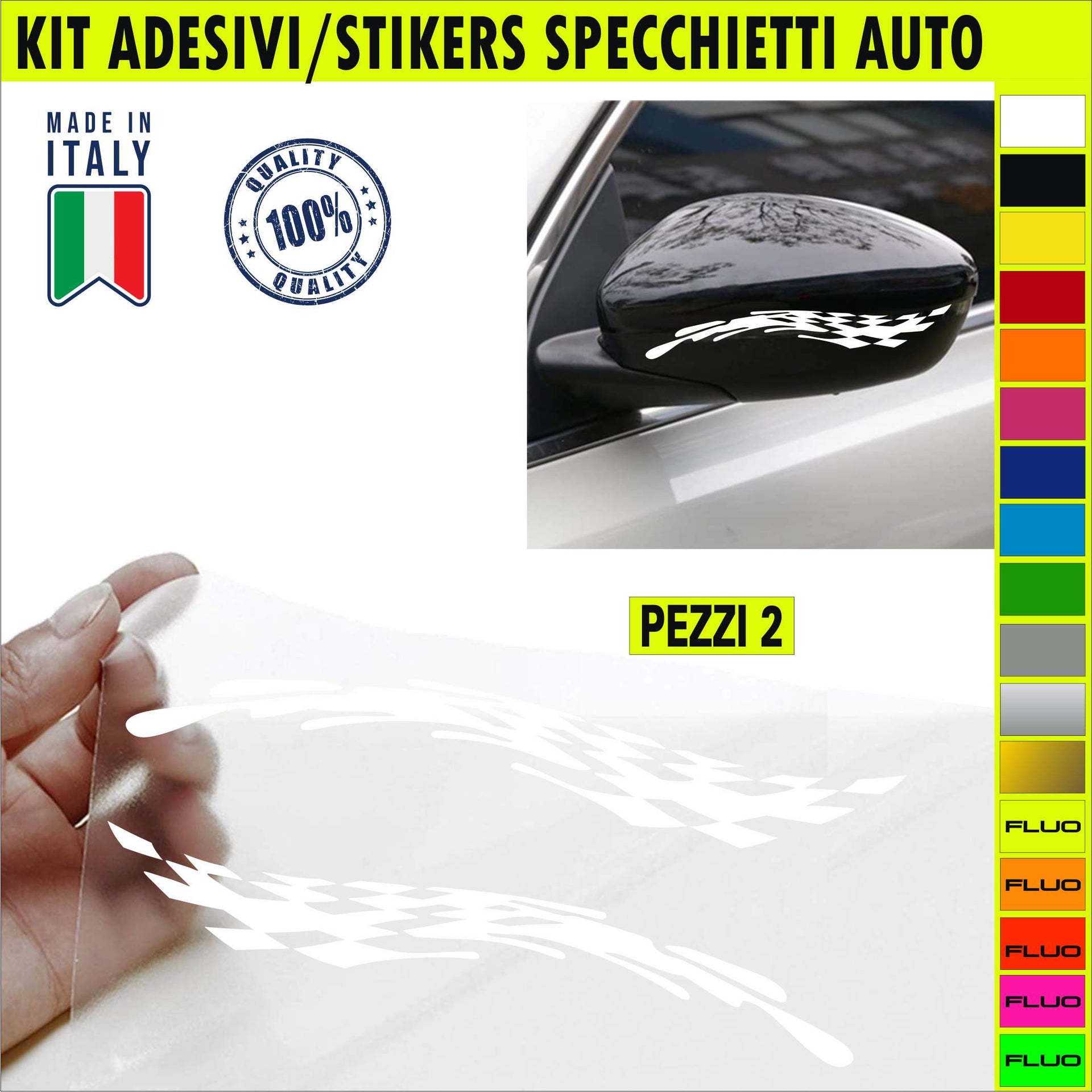 Set 2 Stripes Strisce Adesivi SPECCHIETTI ESTERNI AUTO-CAR universali disponibili in moltissimi colori ANCHE FLUO Cod.2208