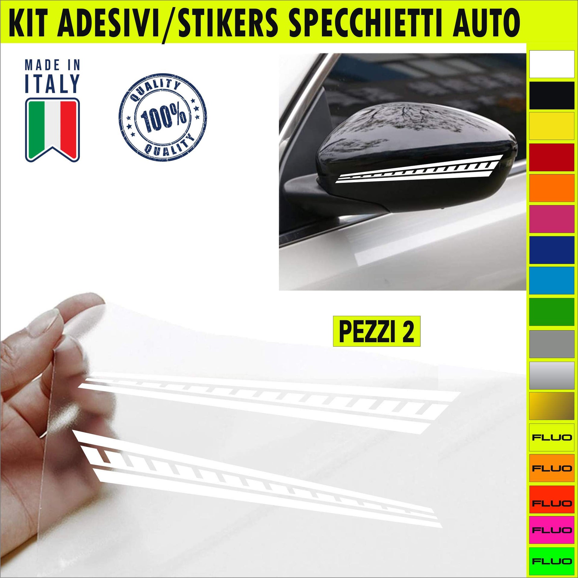 Set 2 Adesivi SCACCHIERA RACING SPECCHIETTI ESTERNI AUTO-CAR universali disponibili in moltissimi colori ANCHE FLUO Cod.2217