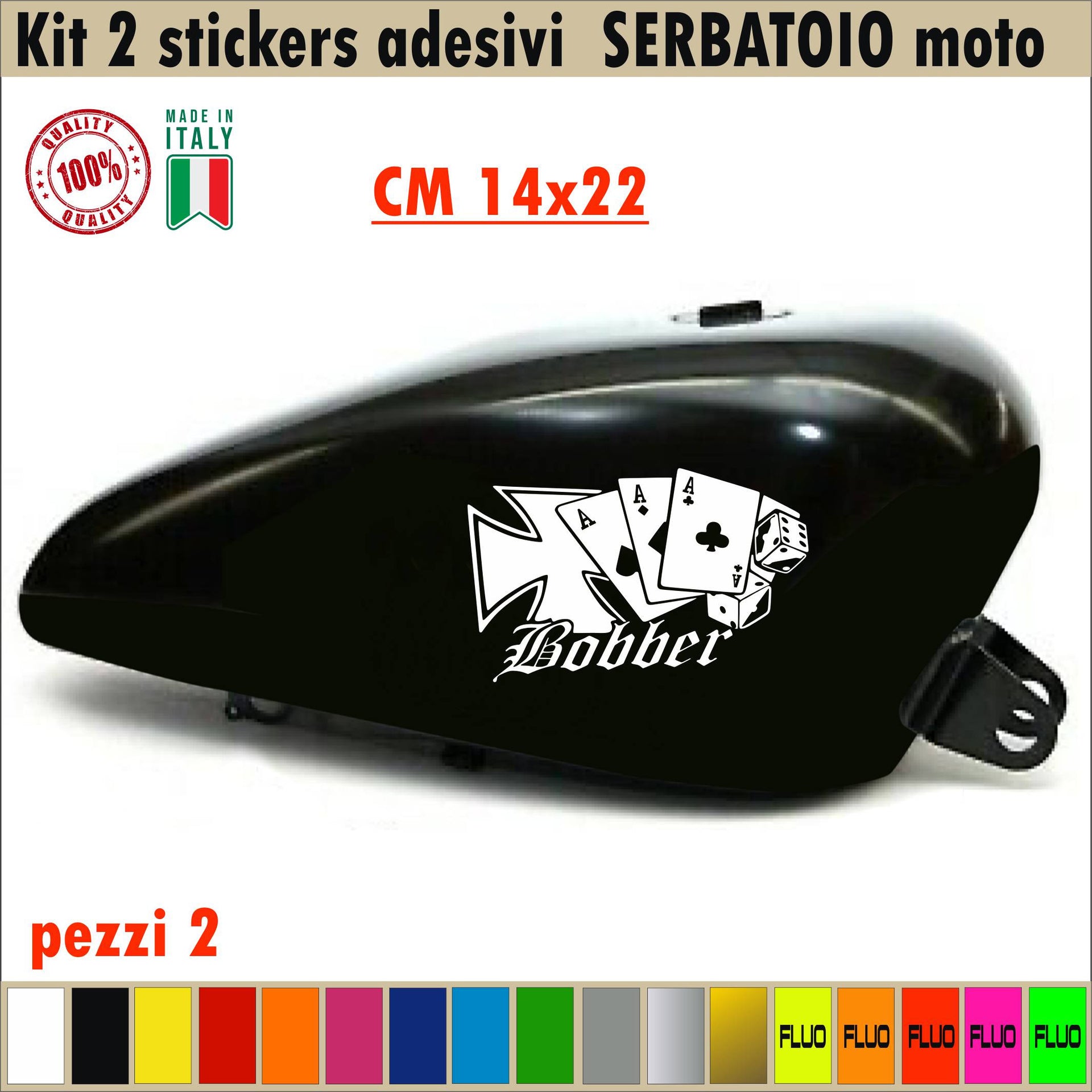 Kit 2 Adesivi SERBATOIO jolly asso croce malta moto chopper harley vintage disponibile in moltissimi colori ANCHE FLUO Cod.1664