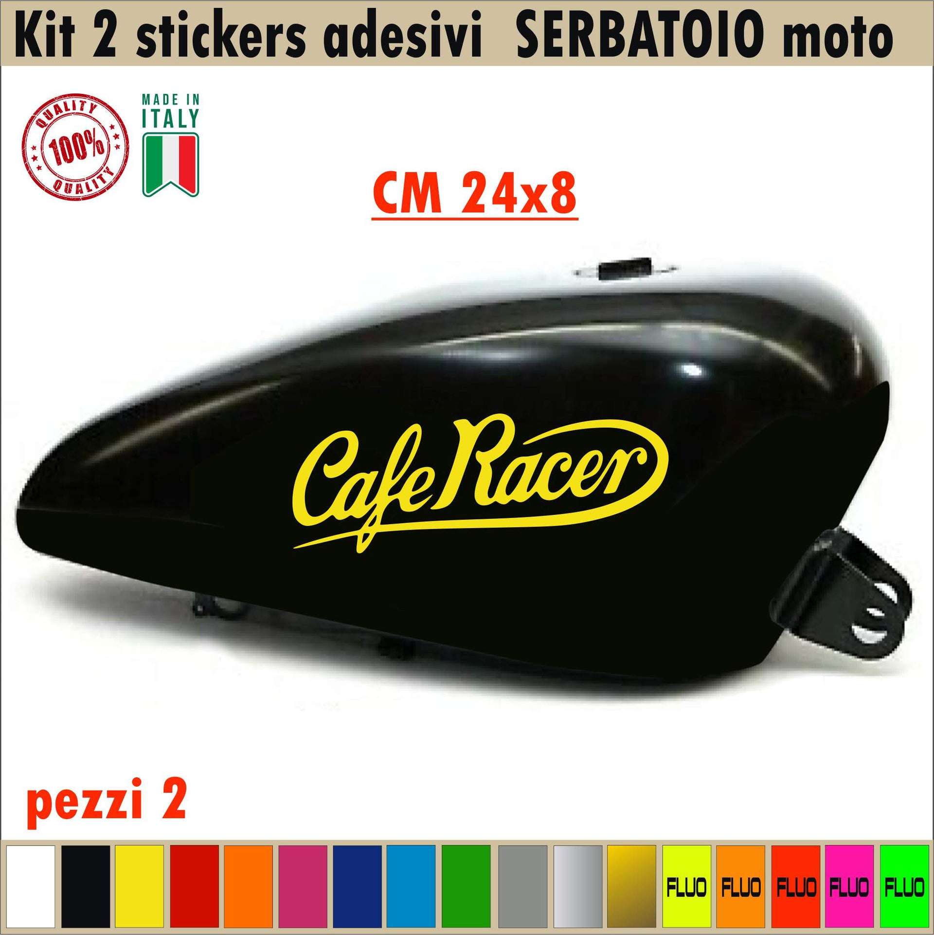 Kit 2 Adesivi/Grafiche SERBATOIO CAFE RACER moto chopper harley vintage disponibile in moltissimi colori ANCHE FLUO Cod.1668