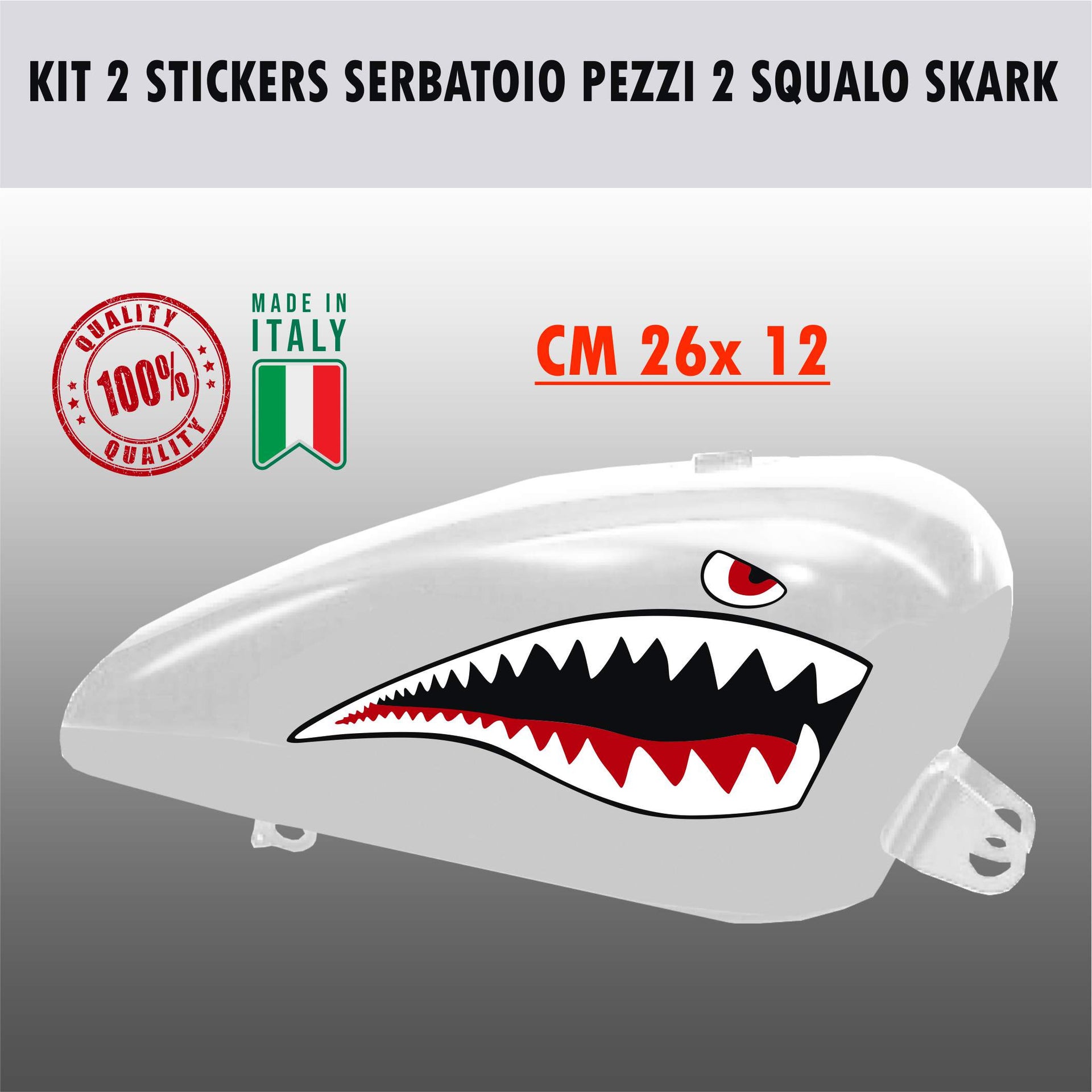 Kit 2 Adesivi SERBATOIO DENTI SQUALO OCCHI Moto squalo shark chopper harley custom decalcomania vinile cod.1669