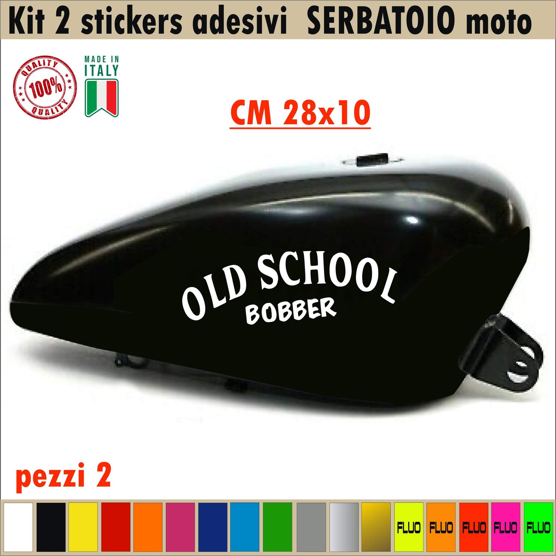 Kit 2 Adesivi SERBATOIO OLD SCHOOL BOBBER moto chopper harley vintage disponibile in moltissimi colori ANCHE FLUO Cod.1672