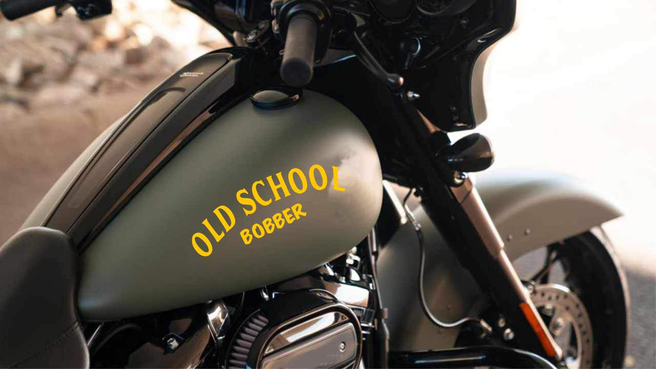 Kit 2 Adesivi SERBATOIO OLD SCHOOL BOBBER moto chopper harley vintage disponibile in moltissimi colori ANCHE FLUO Cod.1672