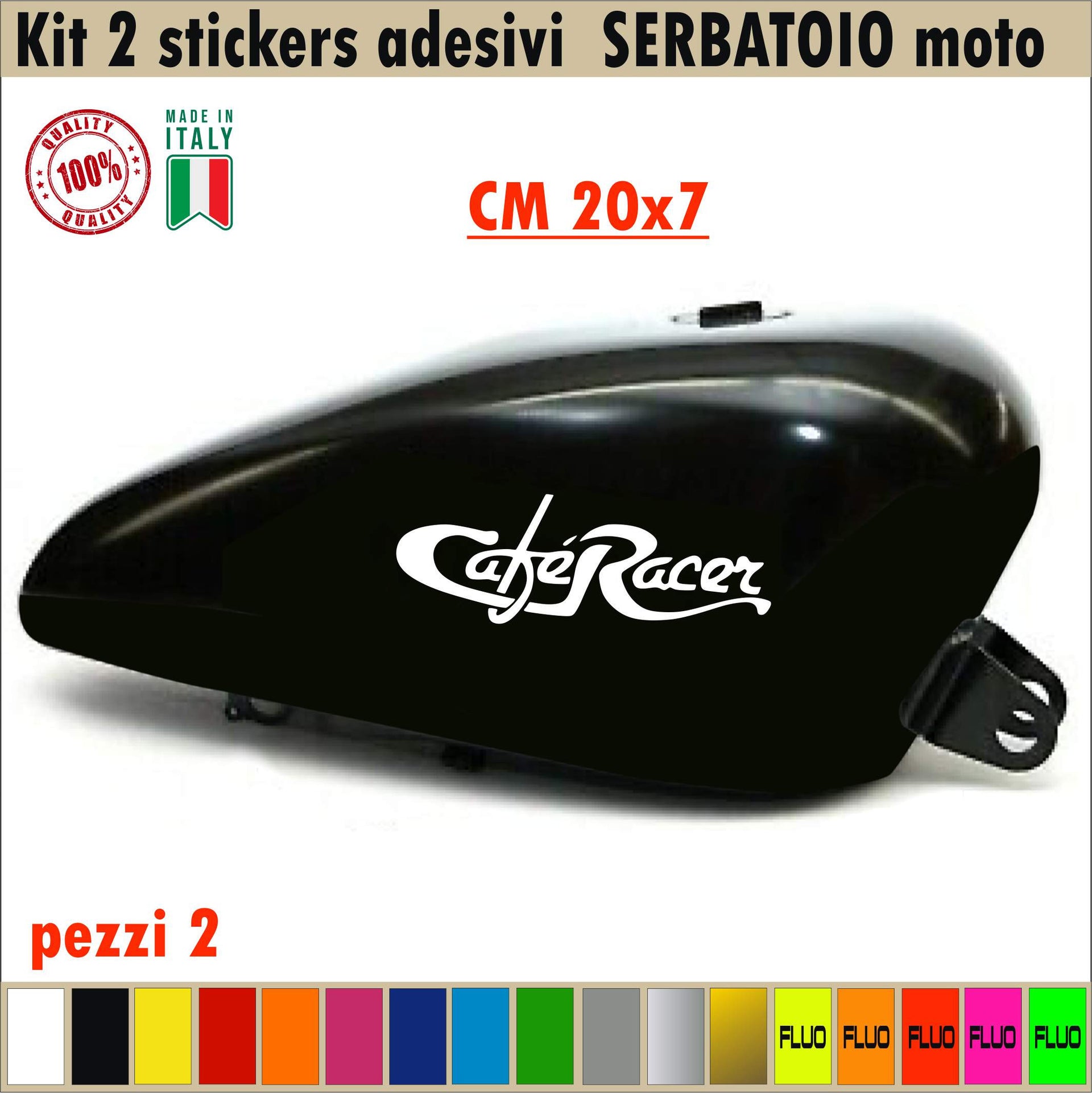 Kit 2 Adesivi/Grafiche SERBATOIO CAFE RACER moto chopper harley vintage disponibile in moltissimi colori ANCHE FLUO Cod.1685