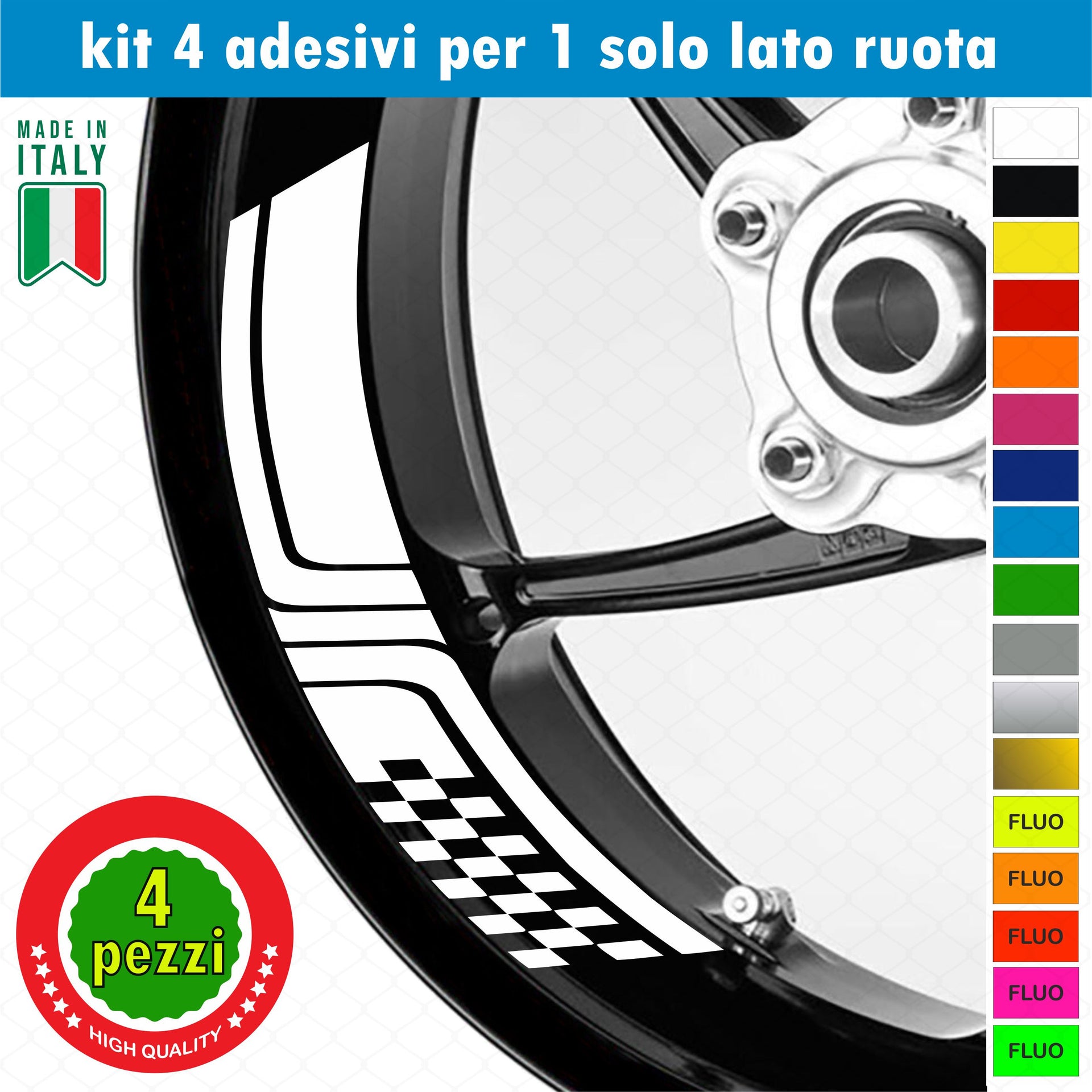 Kit 4 adesivi interno Cerchi Moto bordo interno racing wheels ruote 17 Pollici inner rim vari colori ANCHE FLUO Cod. INT01