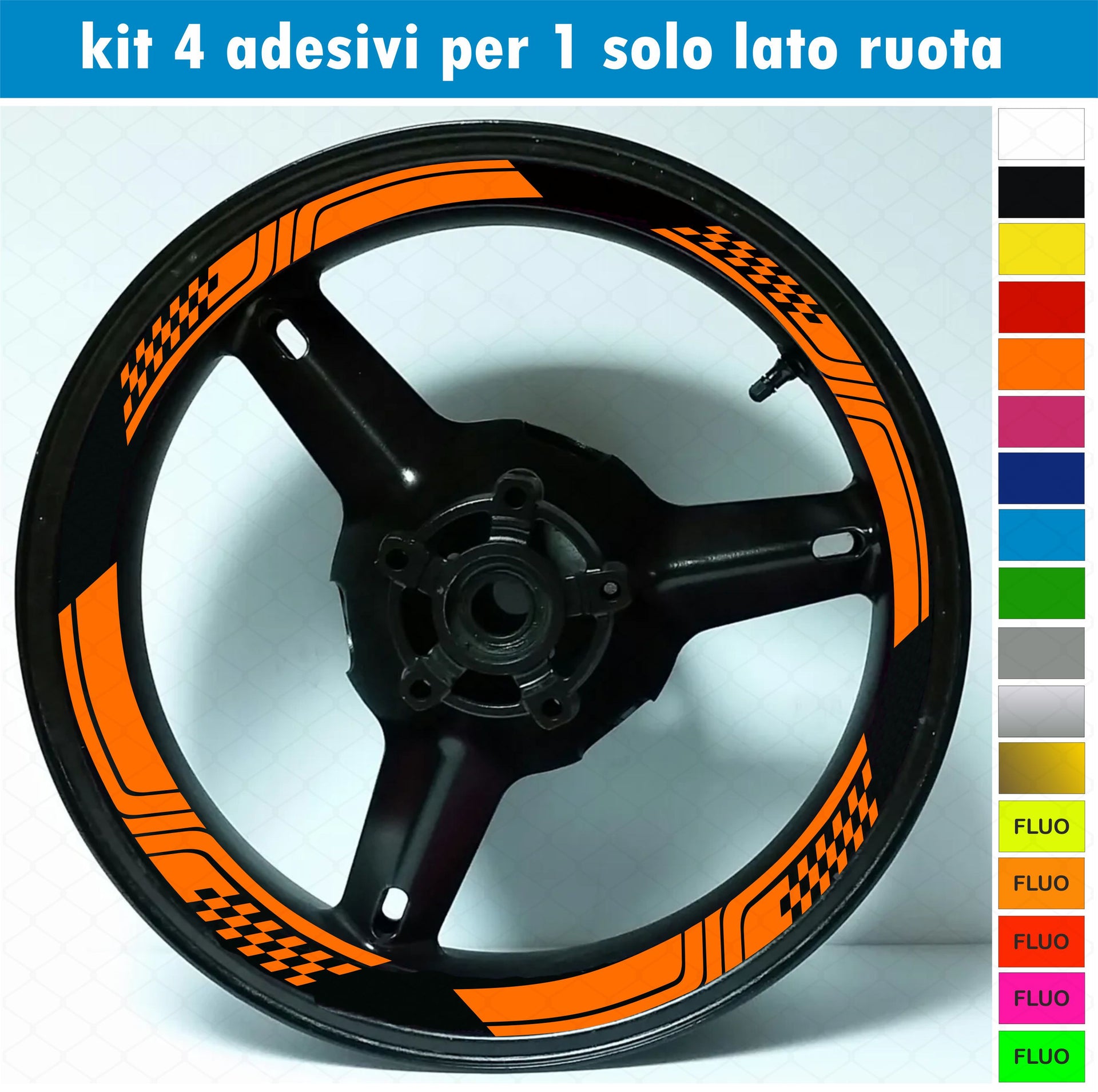 Kit 4 adesivi interno Cerchi Moto bordo interno racing wheels ruote 17 Pollici inner rim vari colori ANCHE FLUO Cod. INT01