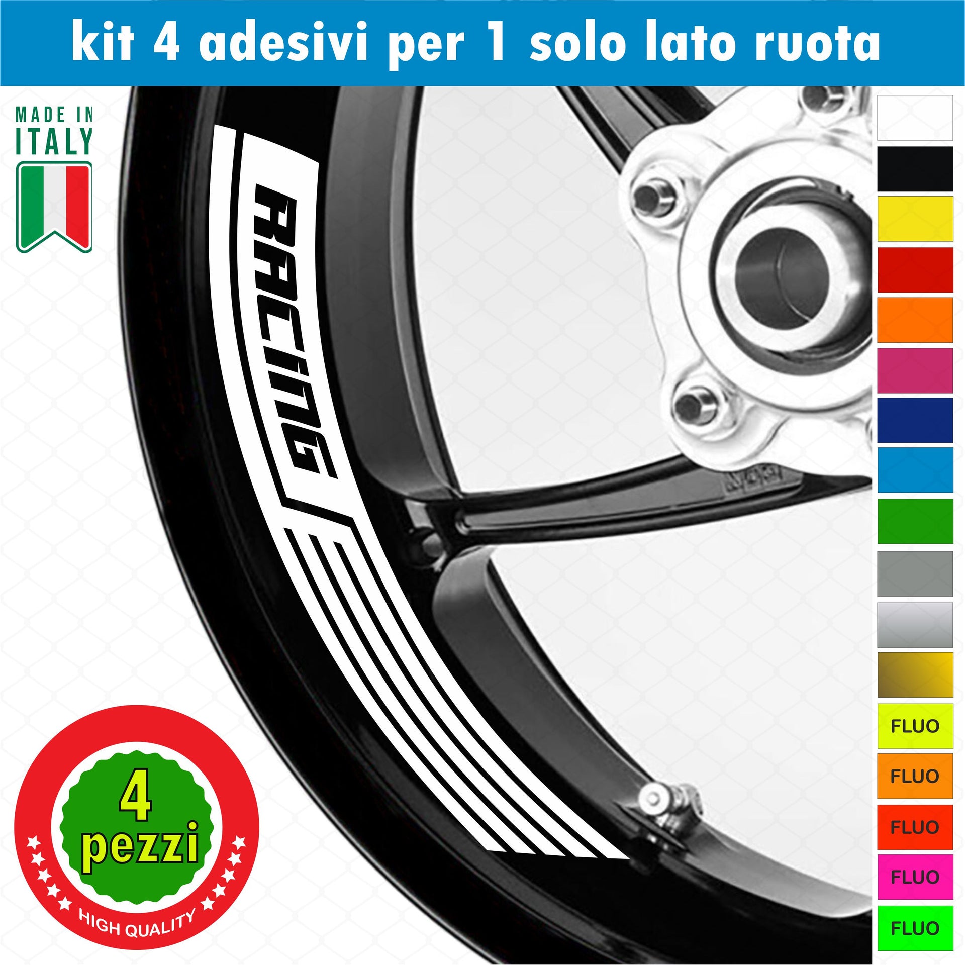 Kit 4 adesivi interno Cerchi Moto bordo interno racing wheels ruote 17 Pollici inner rim vari colori ANCHE FLUO Cod. INT02