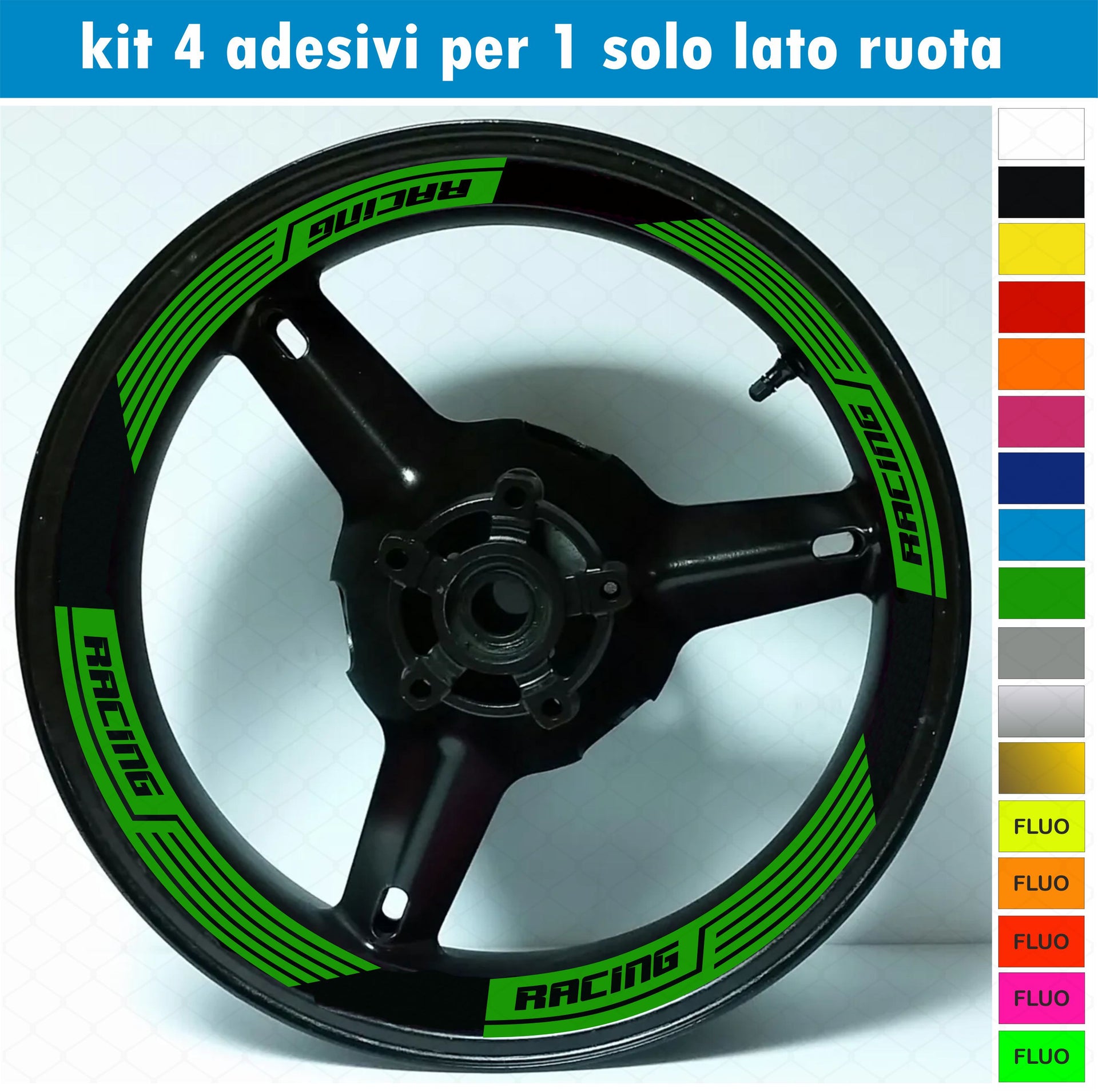 Kit 4 adesivi interno Cerchi Moto bordo interno racing wheels ruote 17 Pollici inner rim vari colori ANCHE FLUO Cod. INT02