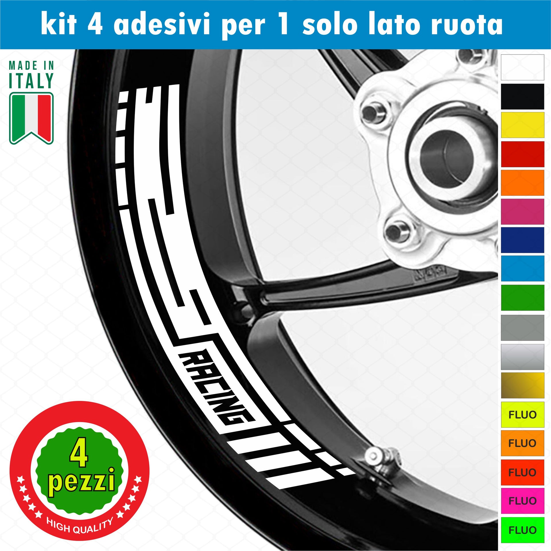 Kit 4 adesivi interno Cerchi Moto bordo interno racing wheels ruote 17 Pollici inner rim vari colori ANCHE FLUO Cod. INT04