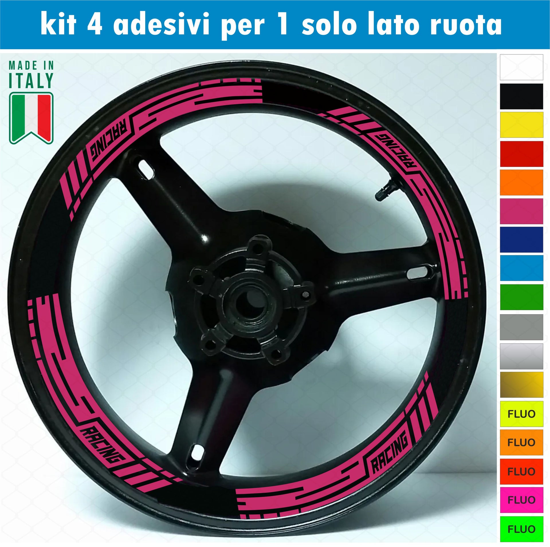 Kit 4 adesivi interno Cerchi Moto bordo interno racing wheels ruote 17 Pollici inner rim vari colori ANCHE FLUO Cod. INT04