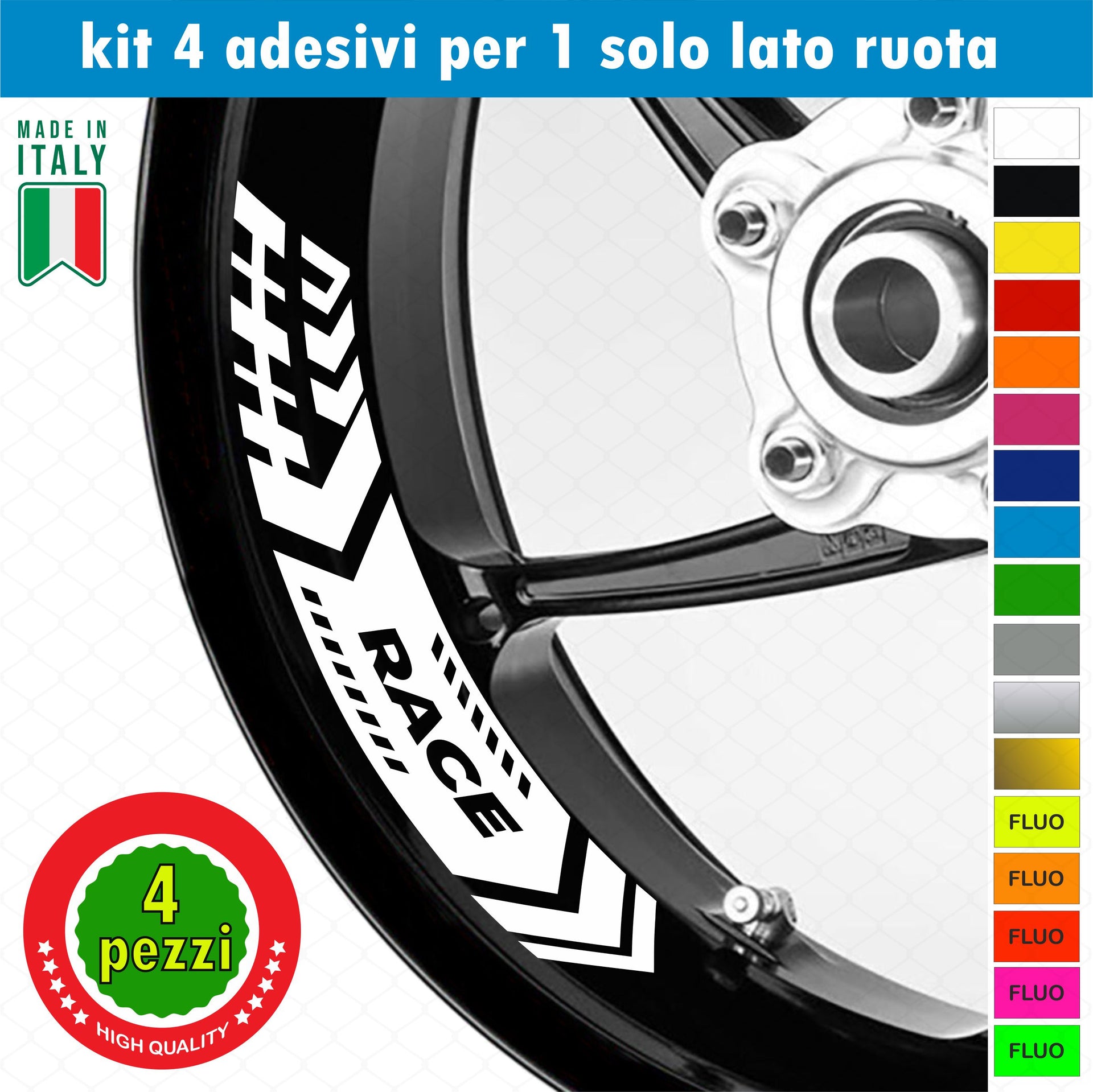 Kit 4 adesivi interno Cerchi Moto bordo interno racing wheels ruote 17 Pollici inner rim vari colori ANCHE FLUO Cod. INT05