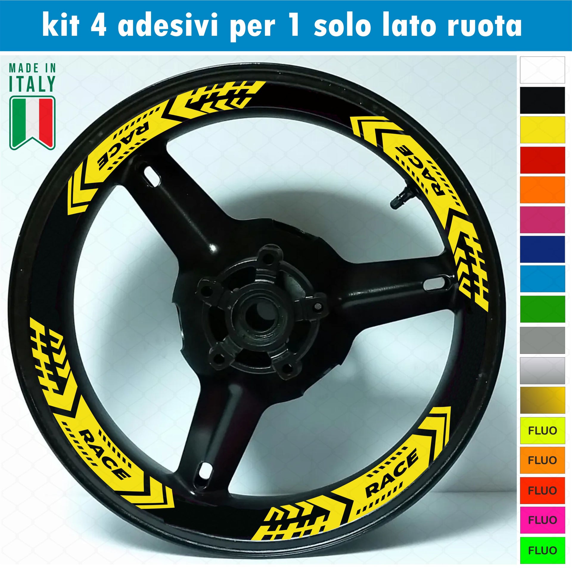 Kit 4 adesivi interno Cerchi Moto bordo interno racing wheels ruote 17 Pollici inner rim vari colori ANCHE FLUO Cod. INT05