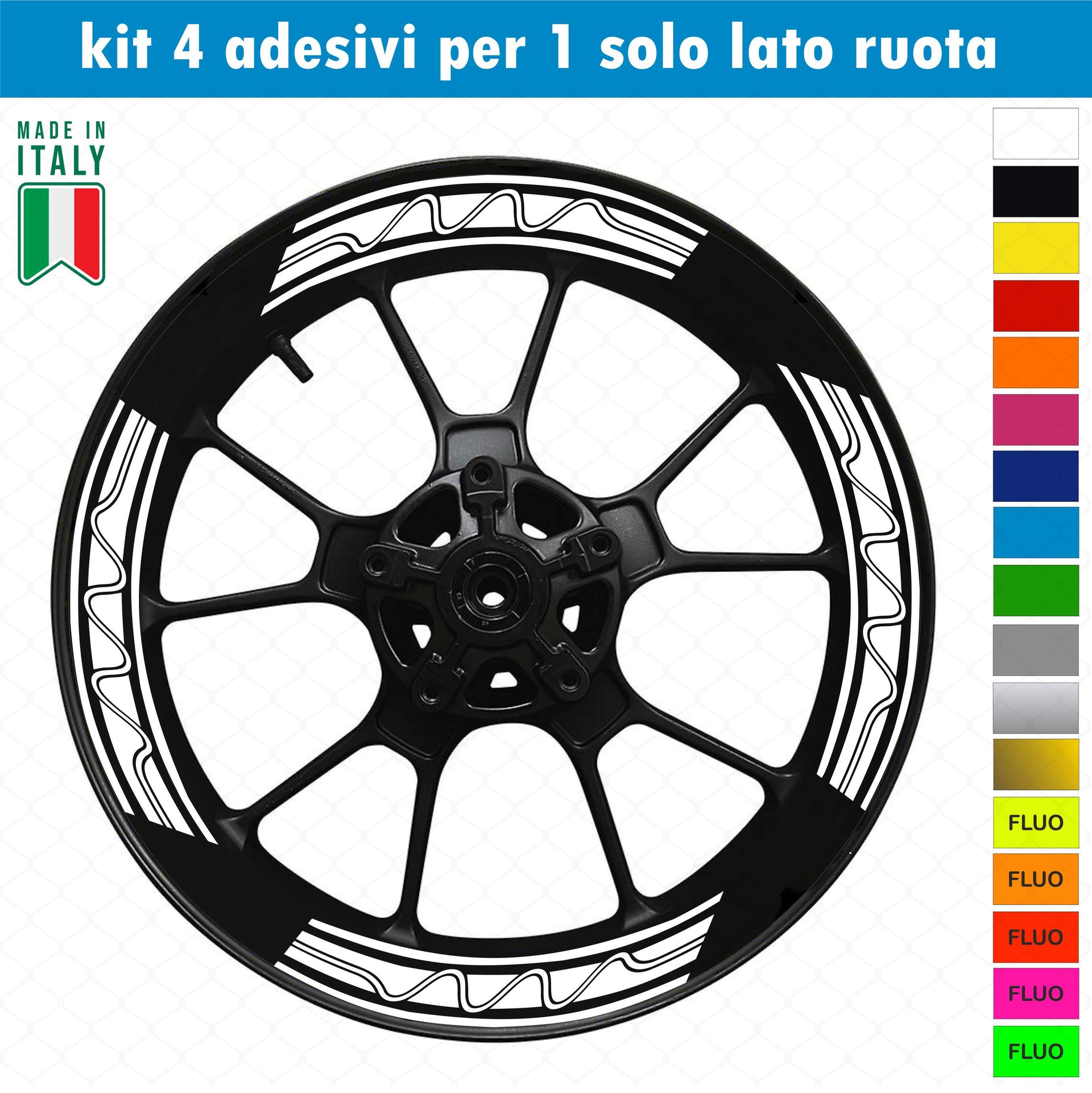 Kit 4 adesivi interno Cerchi Moto bordo interno racing wheels ruote 17 Pollici inner rim vari colori ANCHE FLUO Cod. INT08