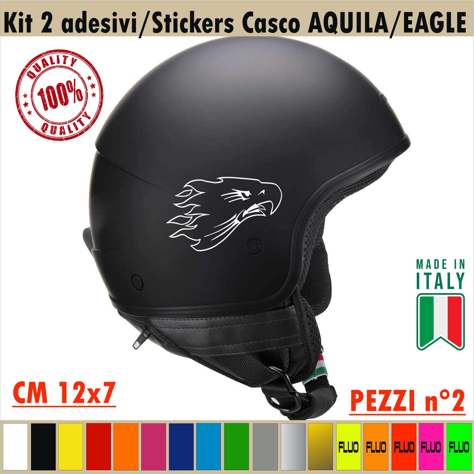 AQUILA EAGLE CASCO Kit 2 Adesivi AQUILA Casco Moto Serbatoio Valigia tantissimi colori ANCHE FLUO cod.1704