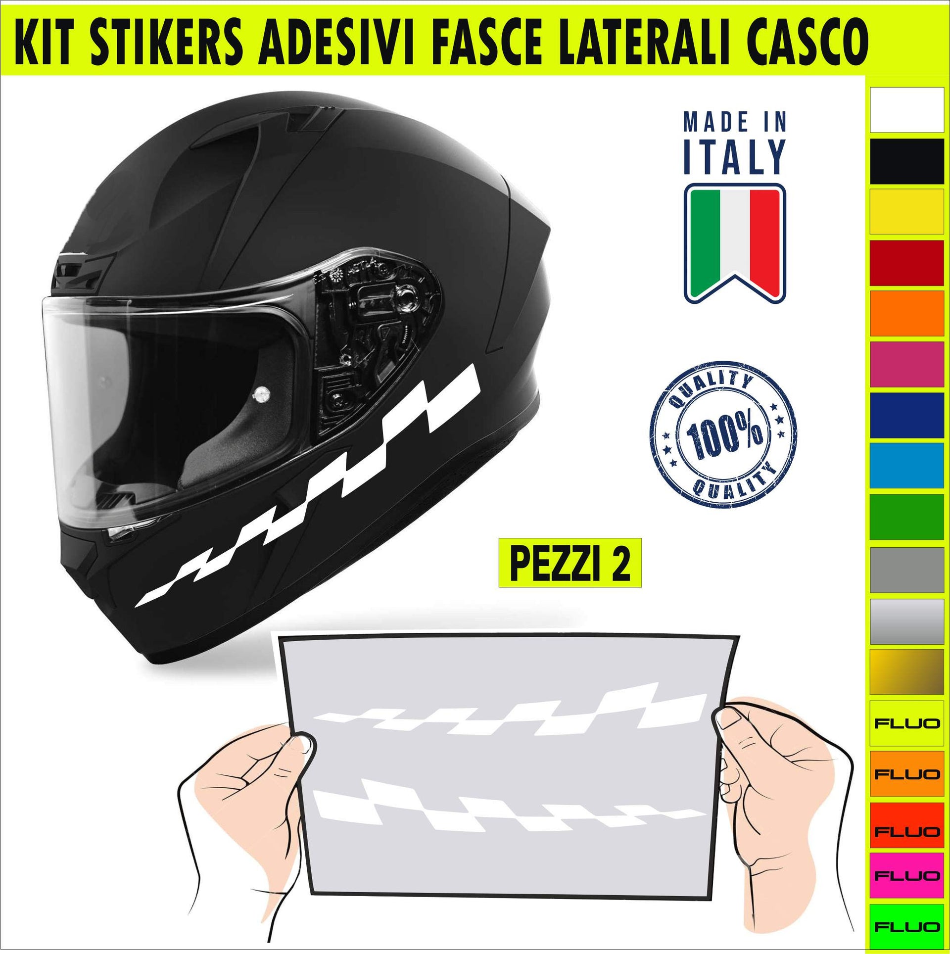 CASCO Kit 2 Adesivi Casco stripe striscia freccia banda fascia racing speed helmet disp.in moltissimi colori ANCHE FLUO cod.2223