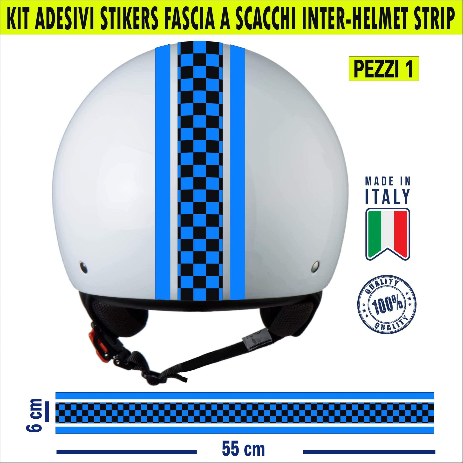 Kit 1 Adesivo Casco Moto squadra calcio nero azzurro bianco nero rosso nero italia cod.2221