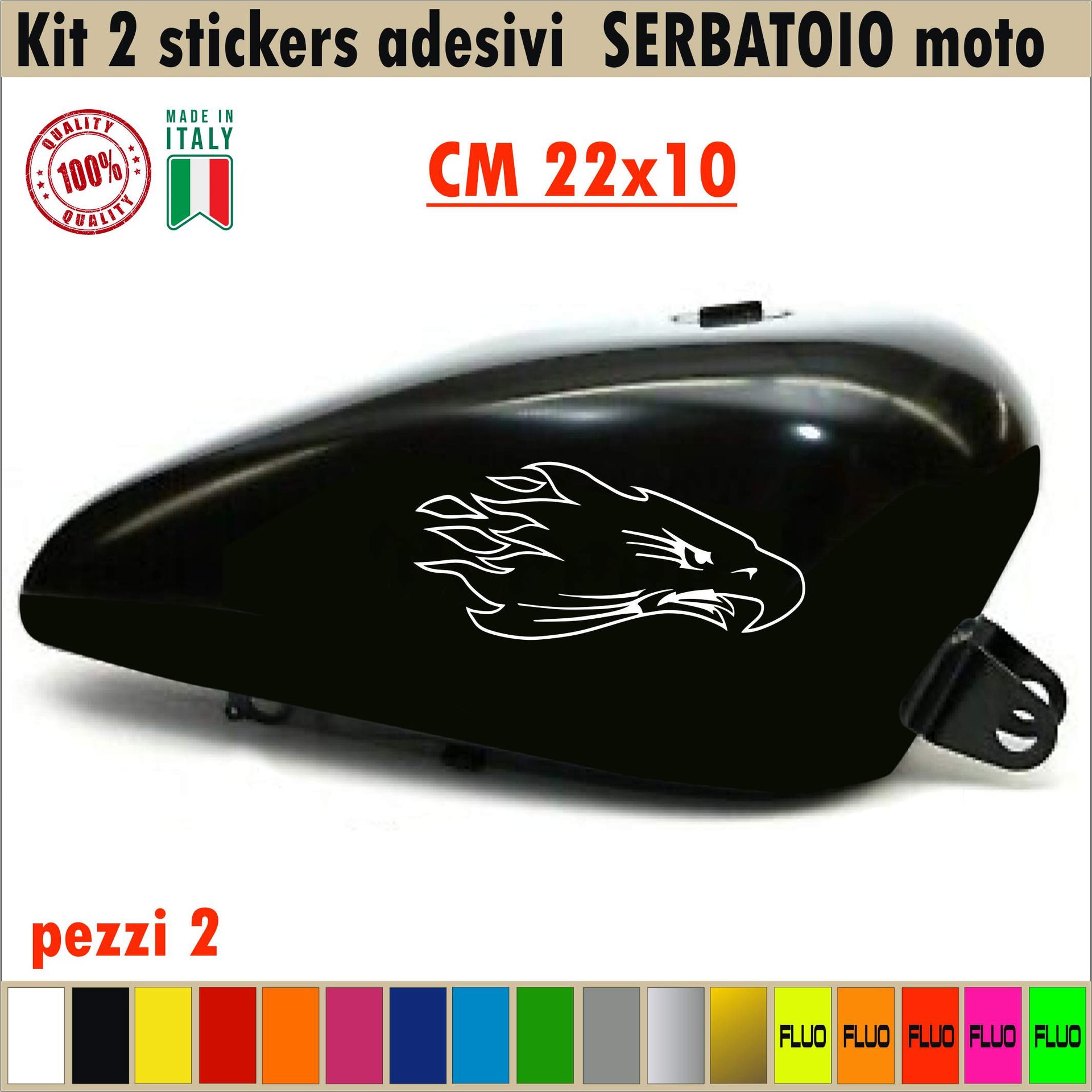 Kit 2 Adesivi SERBATOIO AQUILA EAGLE moto chopper harley vintage disponibile in moltissimi colori ANCHE FLUO Cod.1701