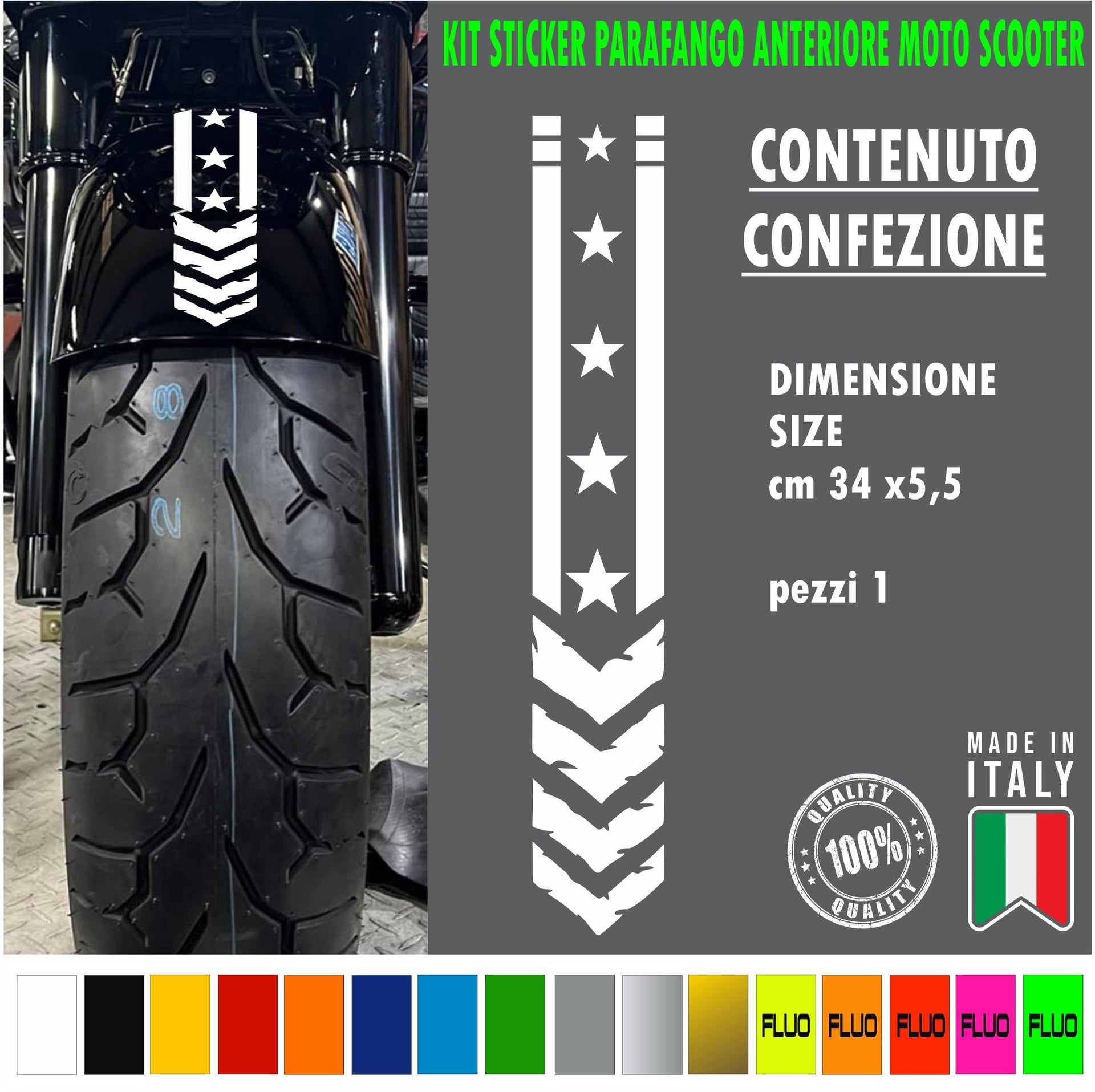 Adesivo parafango moto STELLA militare custom harley chopper vari colori anche FLUO c. 1862