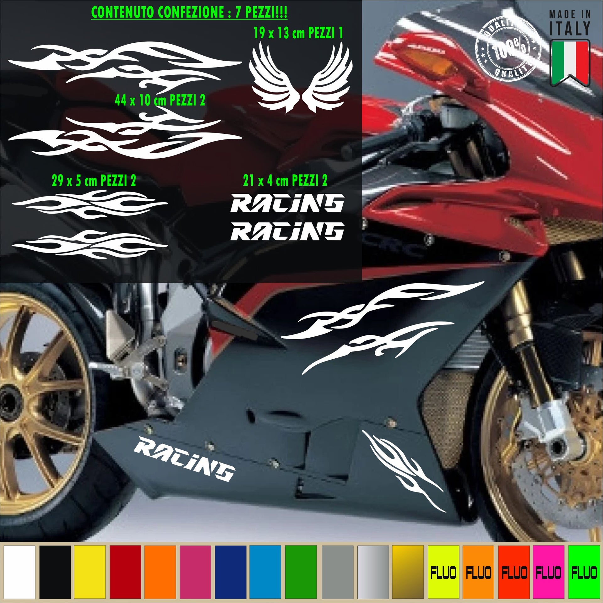 Kit Adesivi moto universali ALI RACING compatibile per Yamaha Suzuki Honda Kawasaki Ducati chopper harley vintage Cod.1874