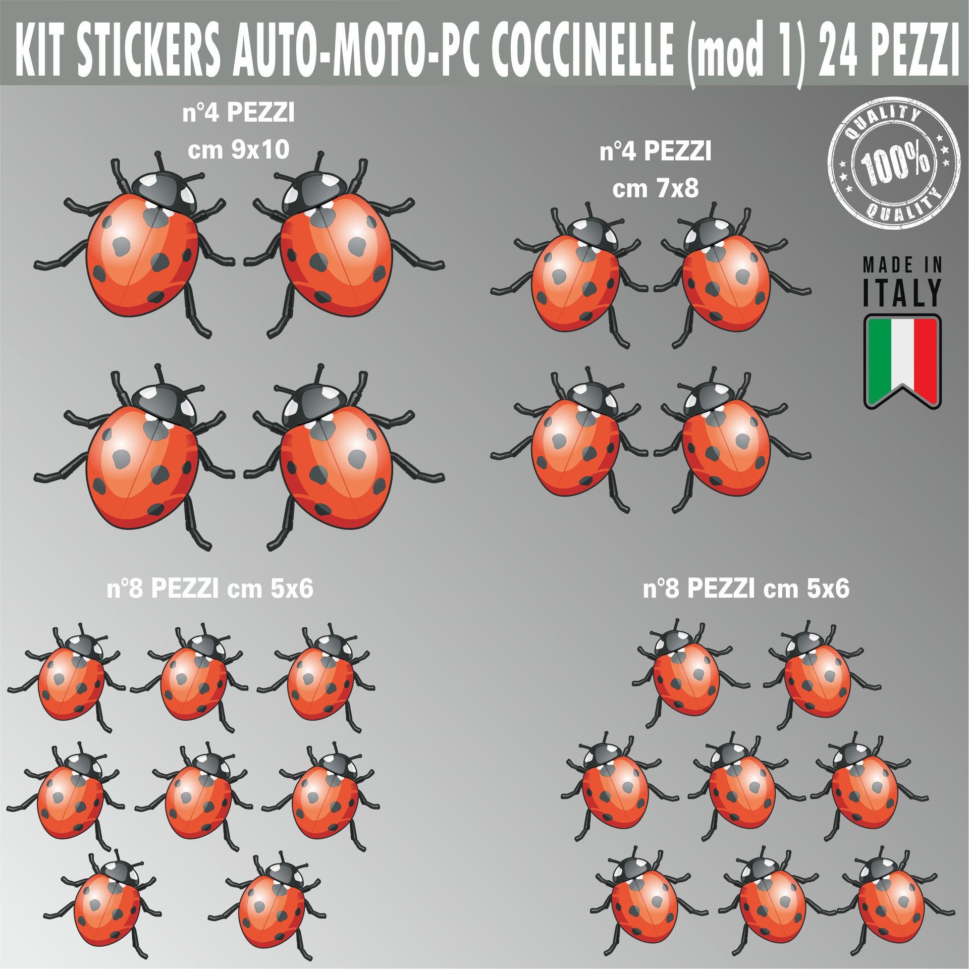 Kit adesivi 24 COCCINELLE universale compatibile con auto moto c.1797