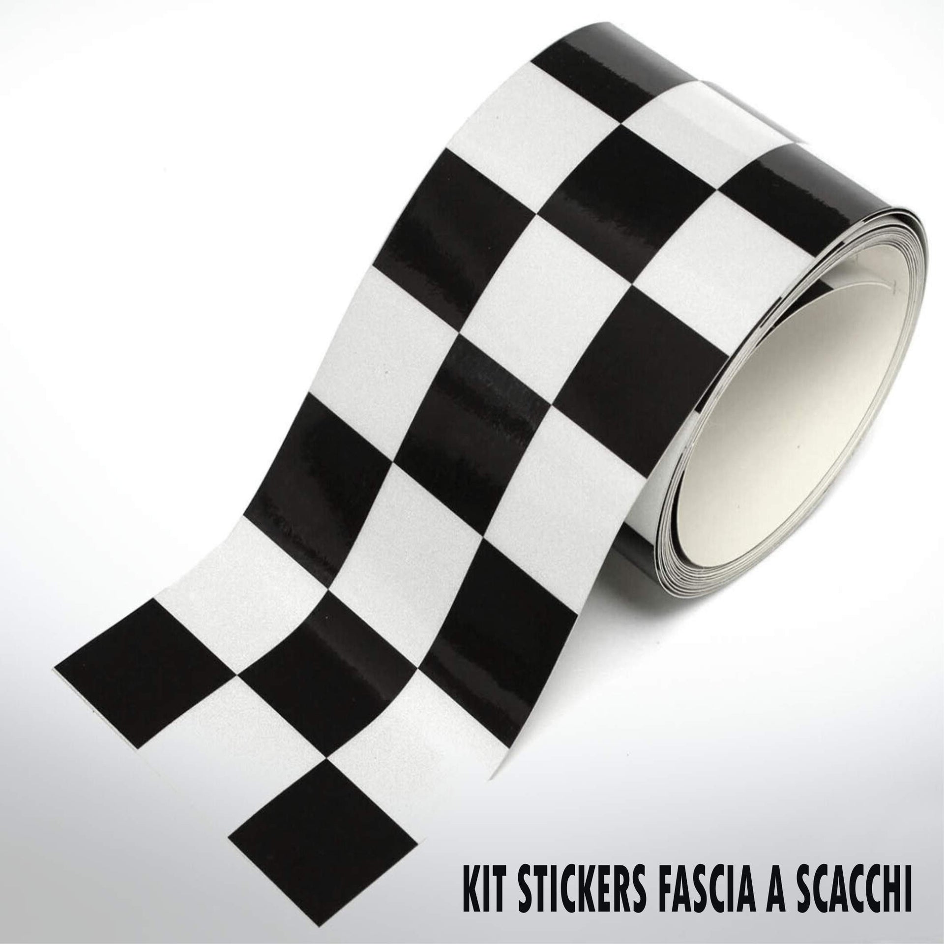 Fascia banda adesiva scacchi scacchiera bianco nero moto auto in 5 misure 2115