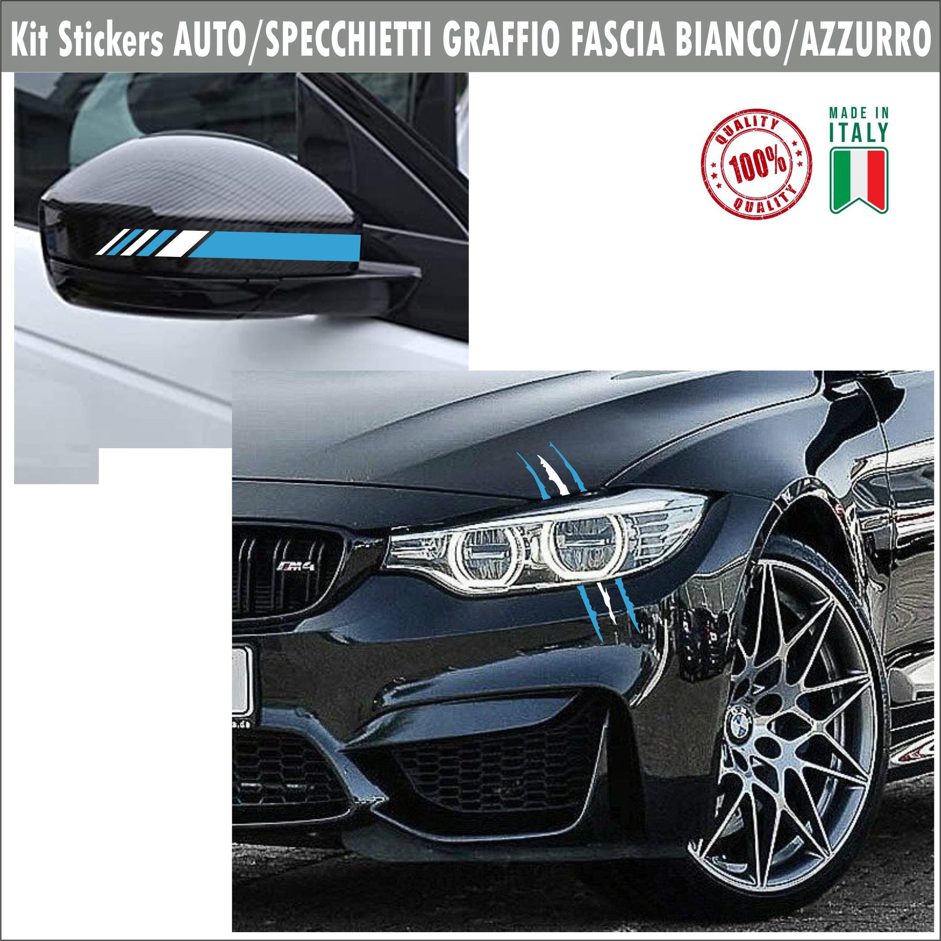 Kit adesivi graffio carrozzeria specchietto colore BIANCO AZZURRO napoli calcio internazionale cod.1748