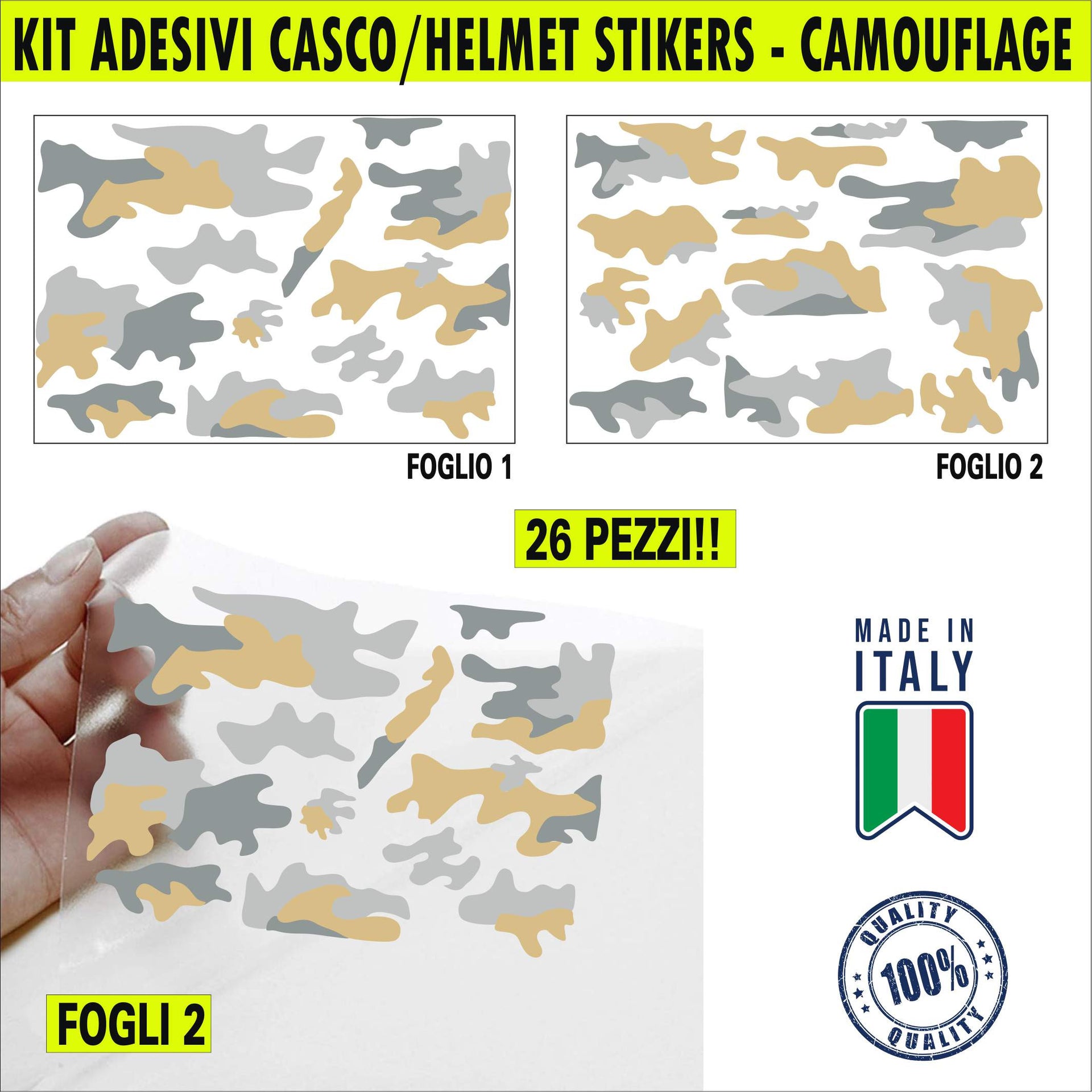 Kit 26 Adesivi camouflage militare stella Casco Moto bici BEIGE-GRIGIO c.2243