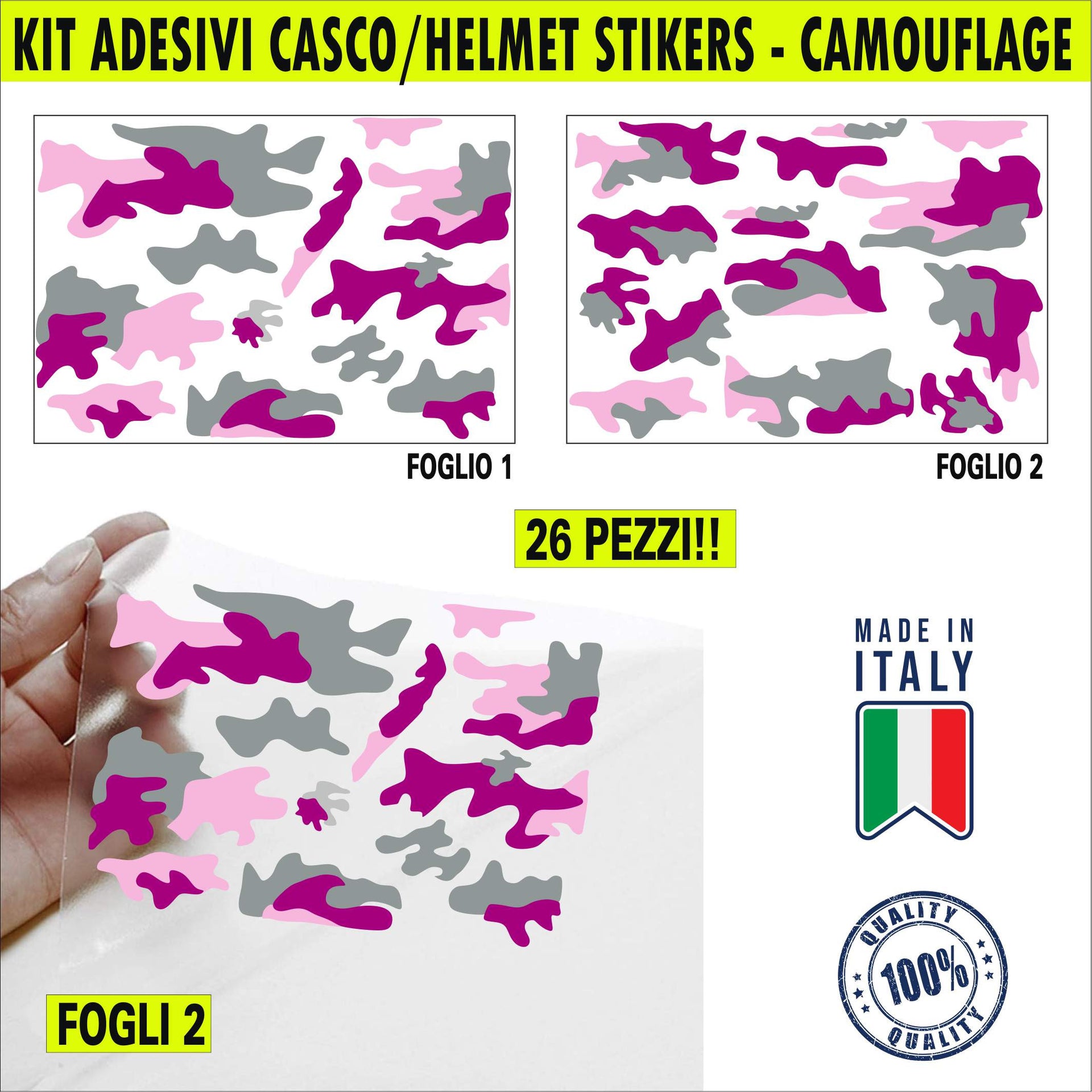 Kit 26 Adesivi camouflage militare stella Casco Moto bici GRIGIO-FUCSIA c.2244