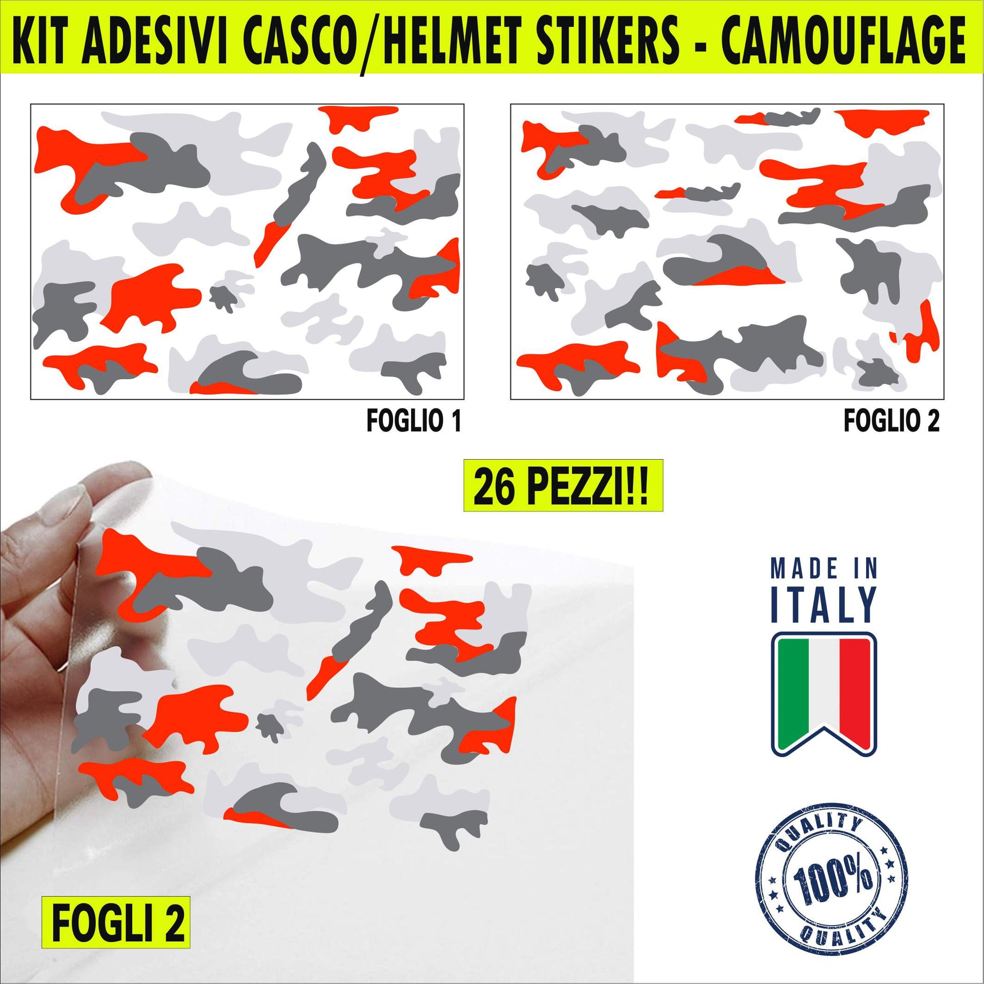 Kit 26 Adesivi camouflage militare stella Casco Moto bici ROSSO-GRIGIO c.2245