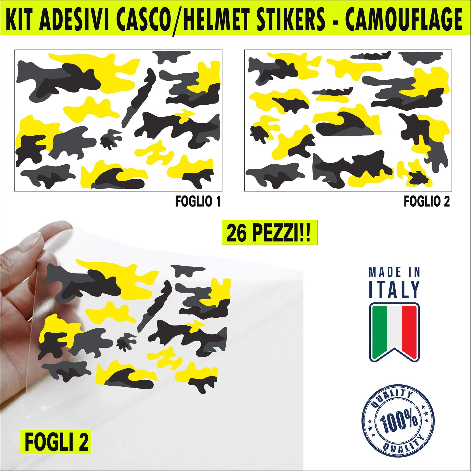 Kit 26 Adesivi camouflage militare stella Casco Moto bici NERO-GIALLO c.2246