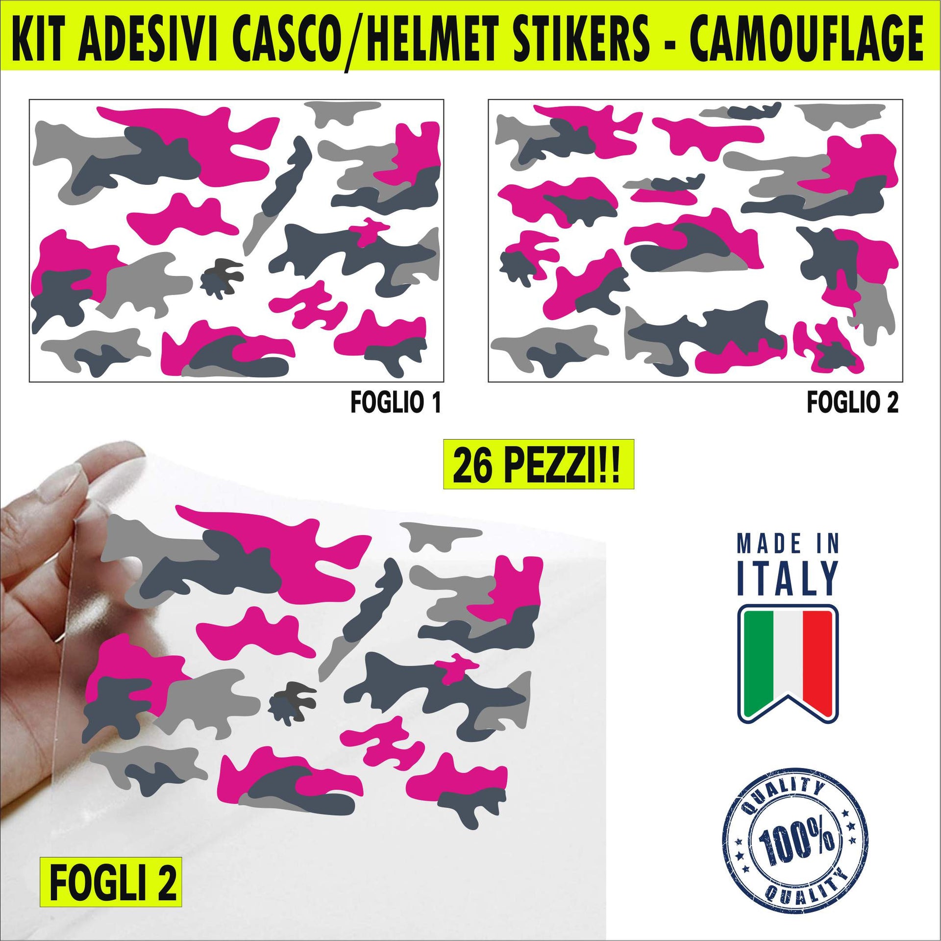 Kit 26 Adesivi camouflage militare stella Casco Moto bici FUCSIA-GRIGIO c.2247