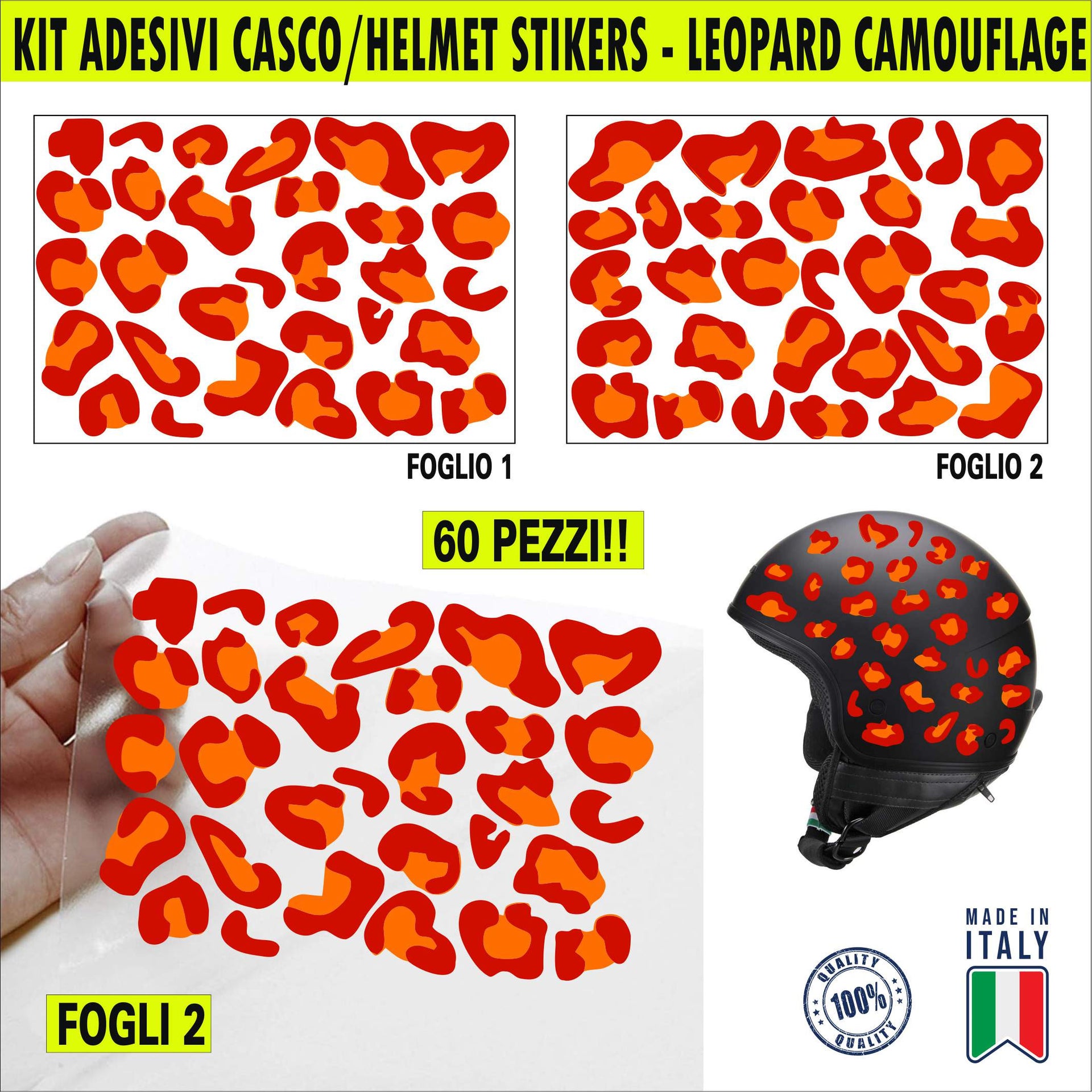 Kit 60 Adesivi camo leopard zampa gatto orma Casco Moto bici ROMA LUPA JOYA 2265