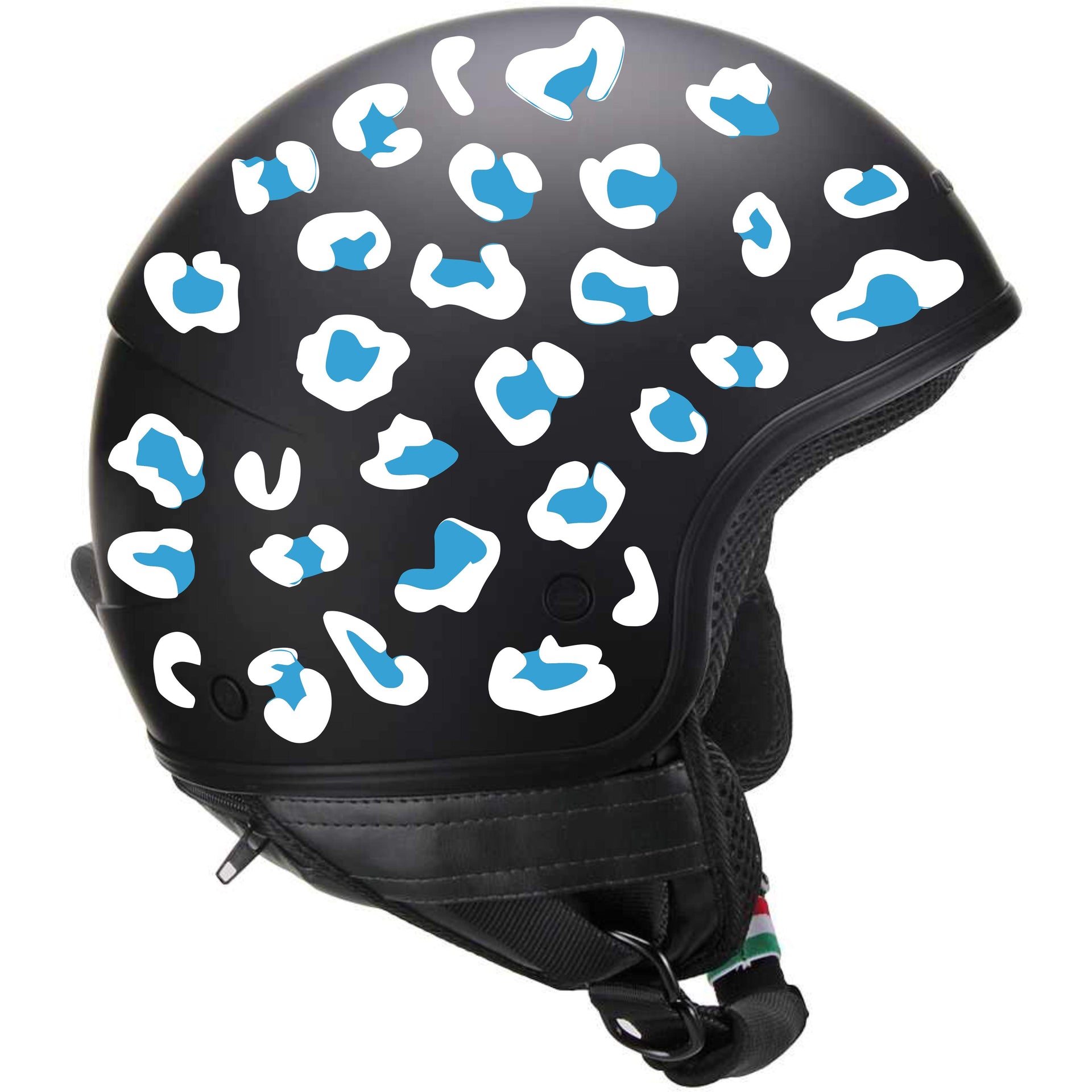 Kit 60 Adesivi camo leopard zampa gatto orma Casco Moto bici BIANCO-AZZURRI Cod.2267