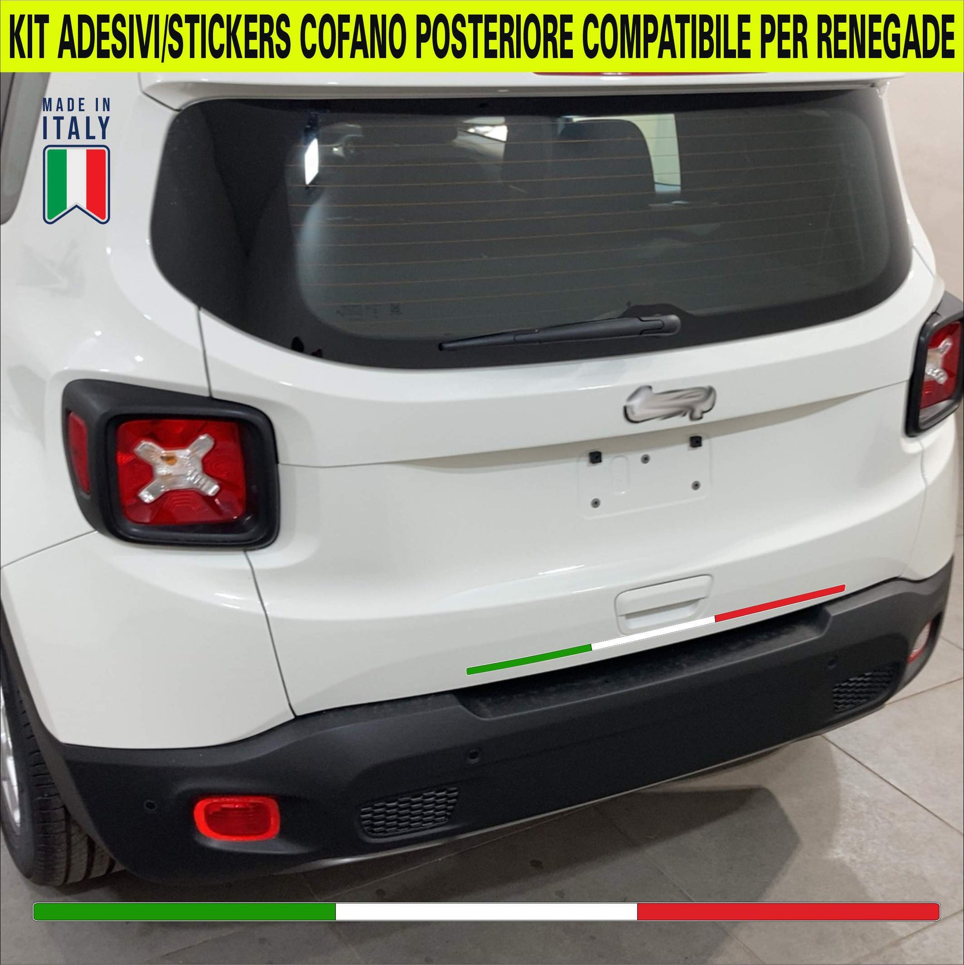 Kit d'autocollants à rayures TRICOLORE ITALY TRUNK TRUNK, bande arrière derrière le hayon tout-terrain Jeep Renegade c.2308