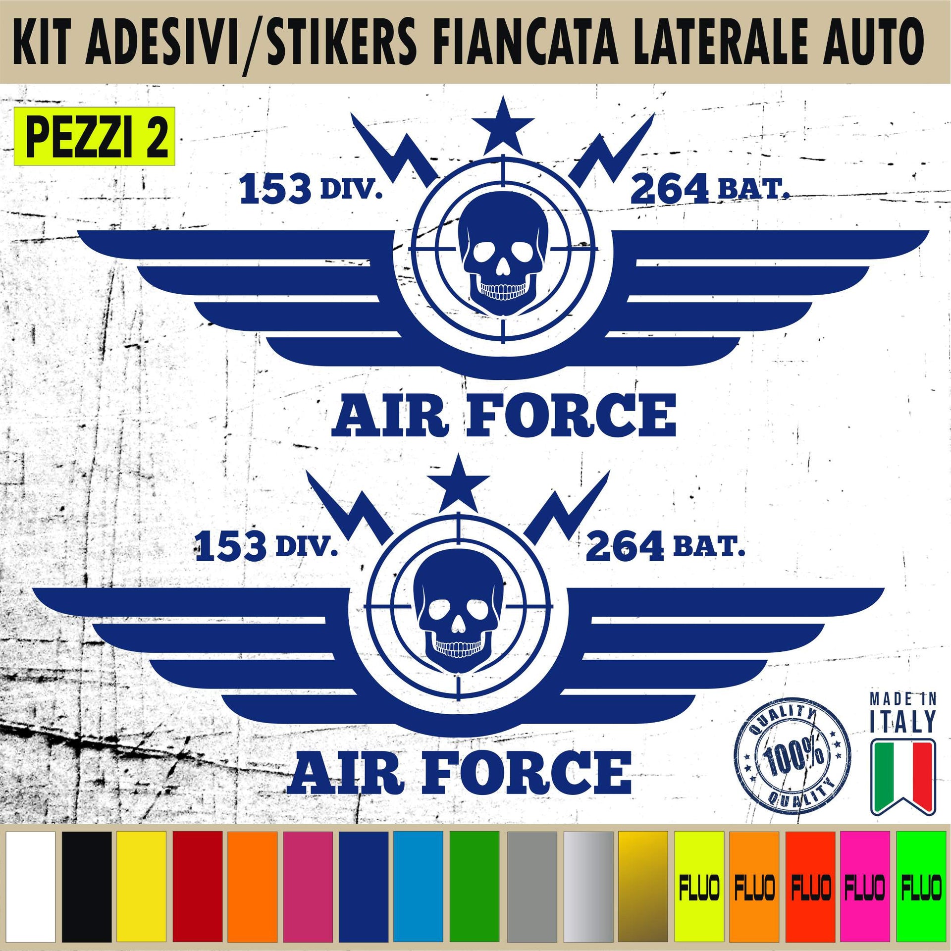 Kit 2 Adesivi fiancata AIR FORCE MILITARY TESCHIO Jeep Renegade 4x4 dietro laterale portiere Fiancate Decal cod.2313