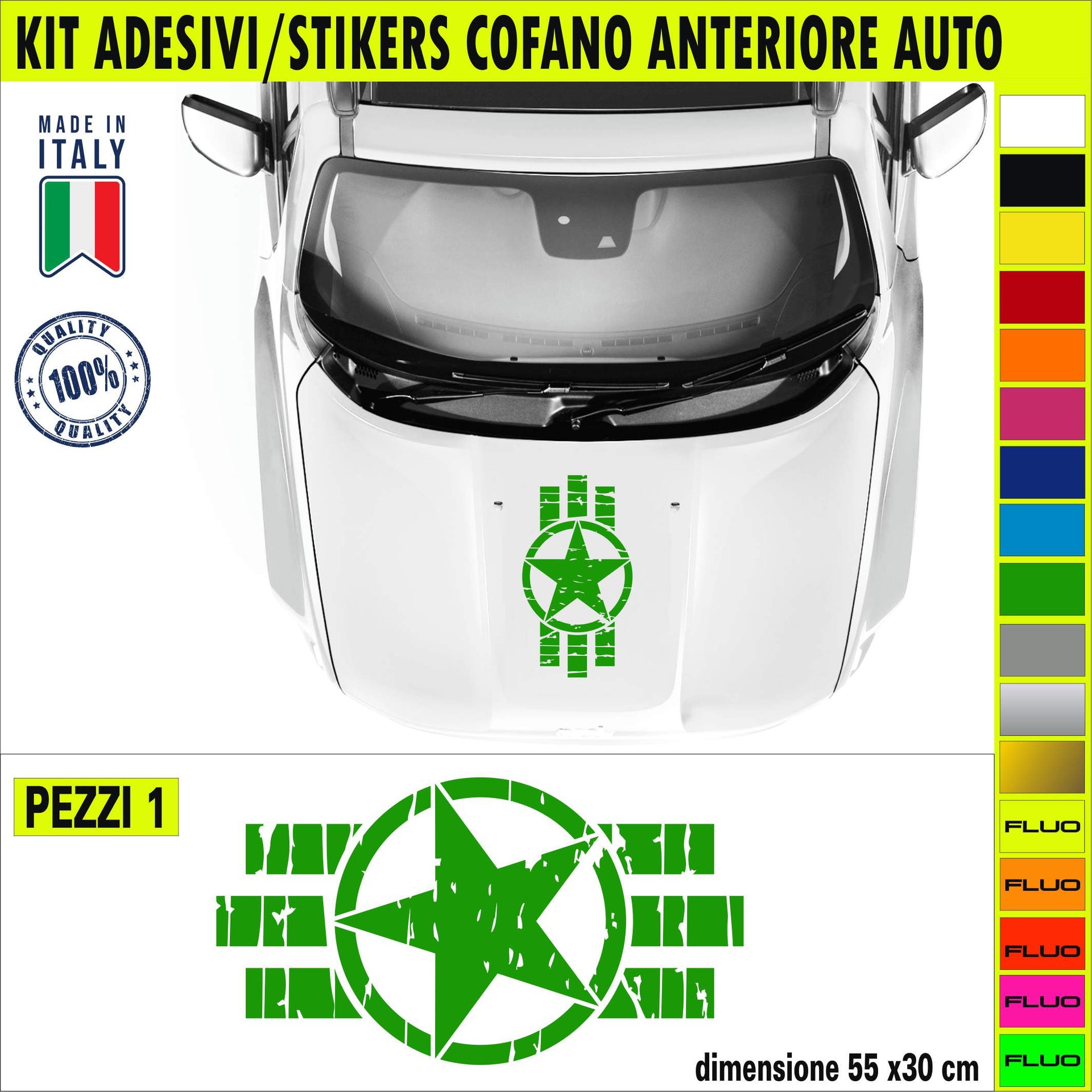 Kit 1 adesivo Renegade wrangler Stella Militare Cofano Anteriore Fuoristrada 4X4 Cod.2316