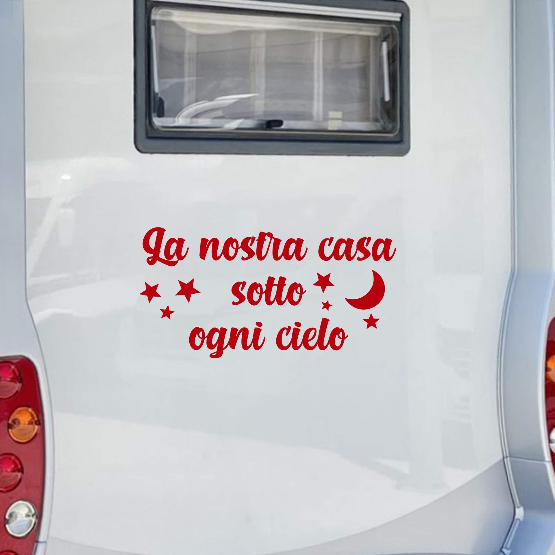 Adesivo camper LA NOSTRA CASA SOTTO OGNI CIELO amore stelle caravan roulotte accessori cod.1826