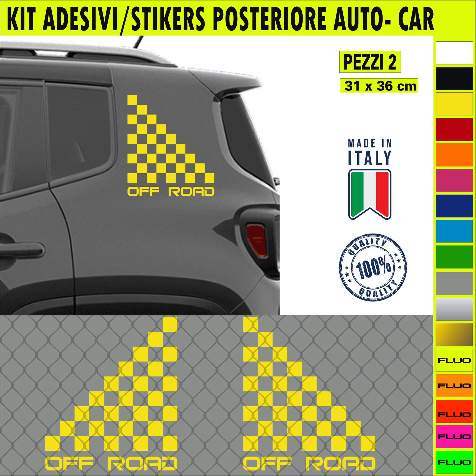 Kit 2 adesivi portiera laterale FASCIA SCACCHI SCACCHIERA OFF ROAD 4X4 compatibile Renegade wrangler 4x4 Cod.2354