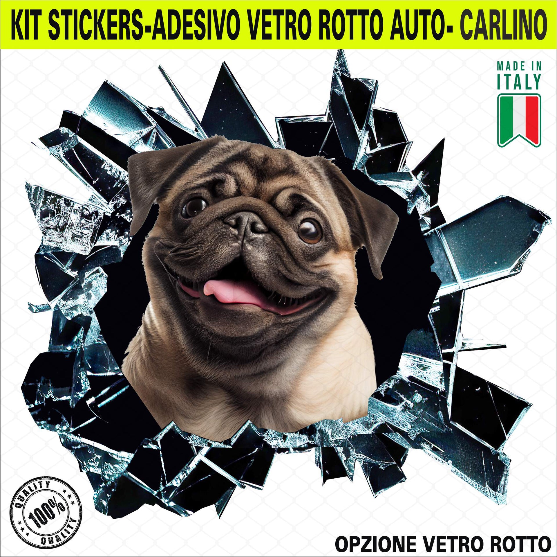 Kit 1 Adesivo in Vinile Cane Carlino Razza Canina Cinese Accessori Decalcomanie Divertenti per Auto Camion Cod. 2376