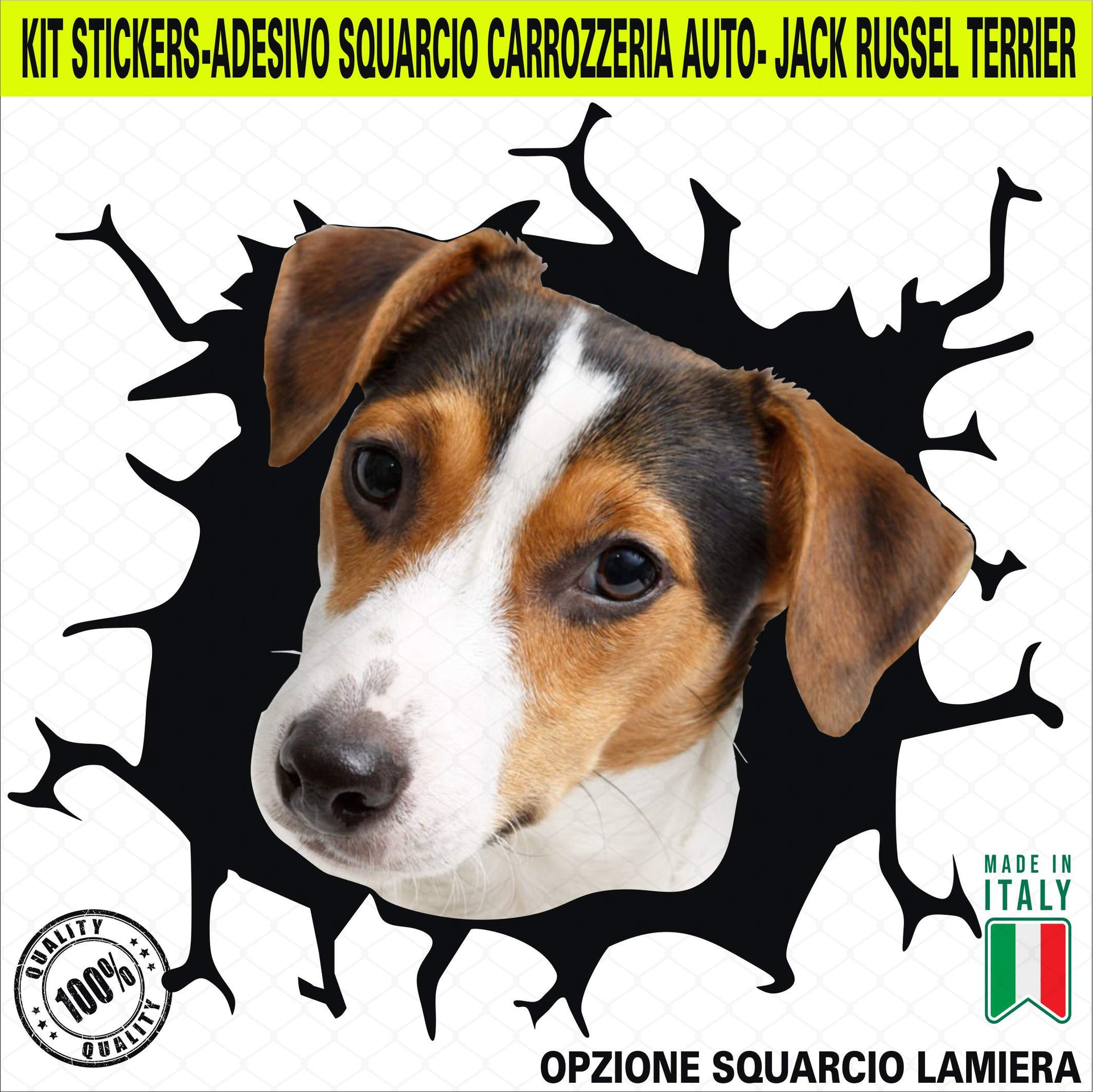 Kit 1 Adesivo in Vinile CANE JACK RUSSEL TERRIER Razza Canina Inglese Accessori Decalcomanie Divertenti per Auto cod. 2380