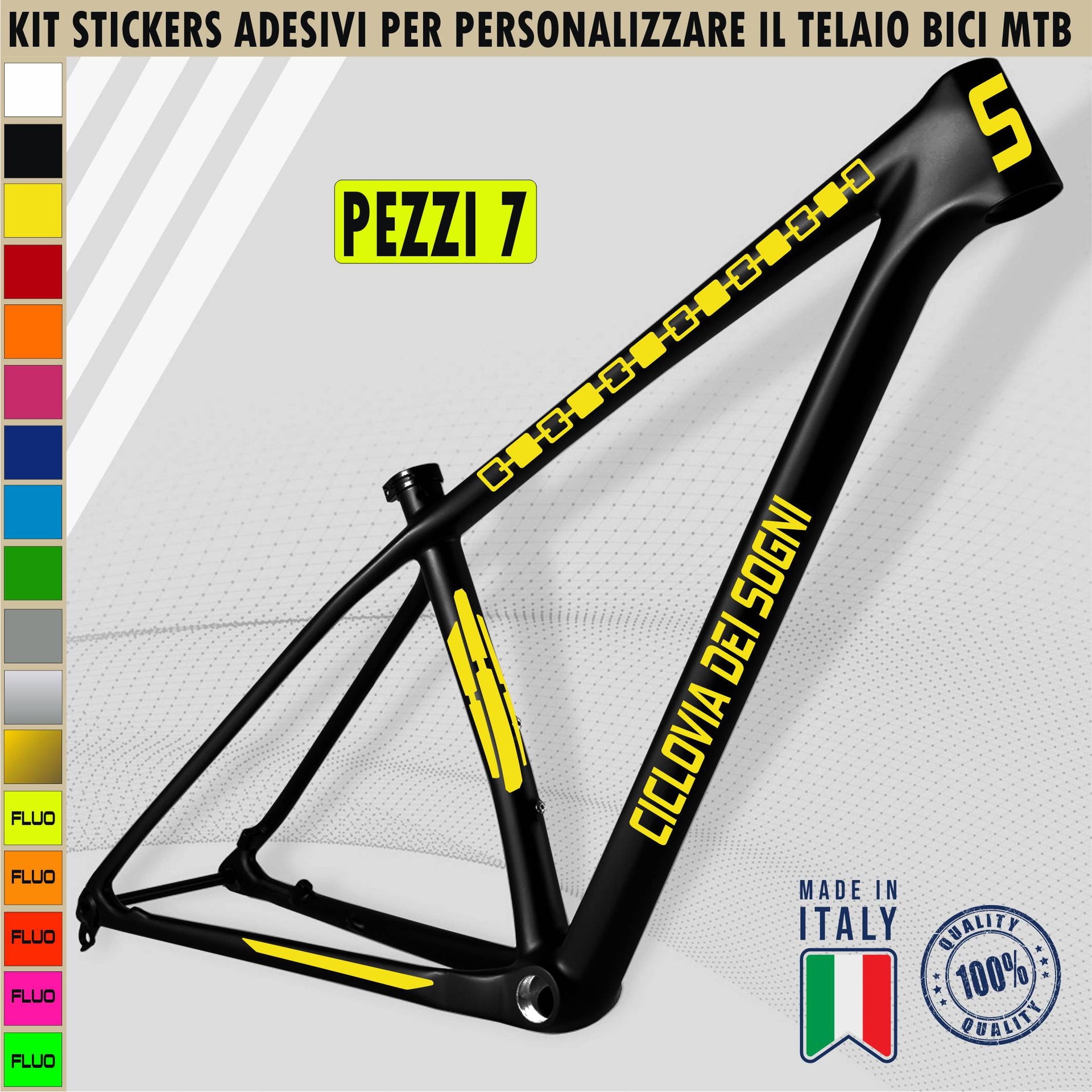 Kit 7 Adesivi Bici Protezione Universale Telaio Bicicletta MTB Cross Fat Bike Downhill CICLOVIA DEI SOGNI cod.2393