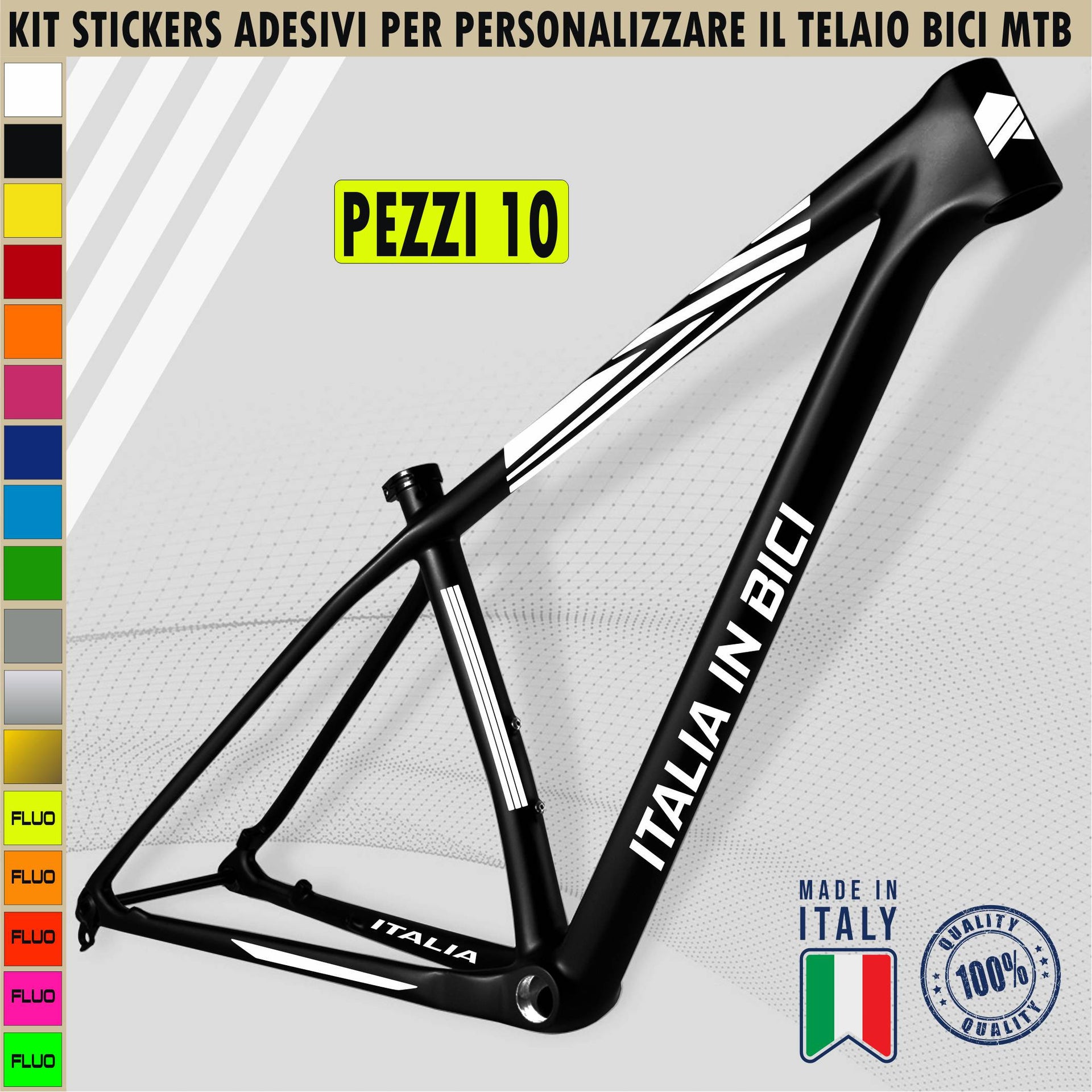 Kit 10 Adesivi Bici Universale Telaio Bicicletta MTB Mountain Bike Corsa Cross Fat Bike Downhill ITALIA IN BICI cod.2396