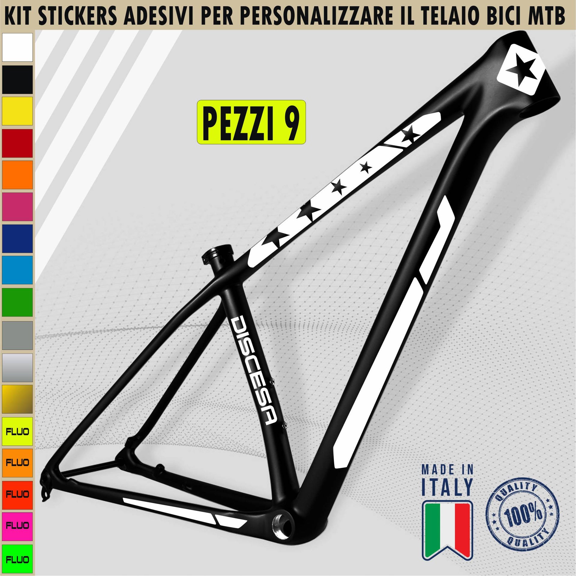 Kit 9 Adesivi Bici Protezione Universale Telaio Bicicletta MTB Mountain Bike Corsa Cross Fat Bike Downhill DISCESA cod.2398