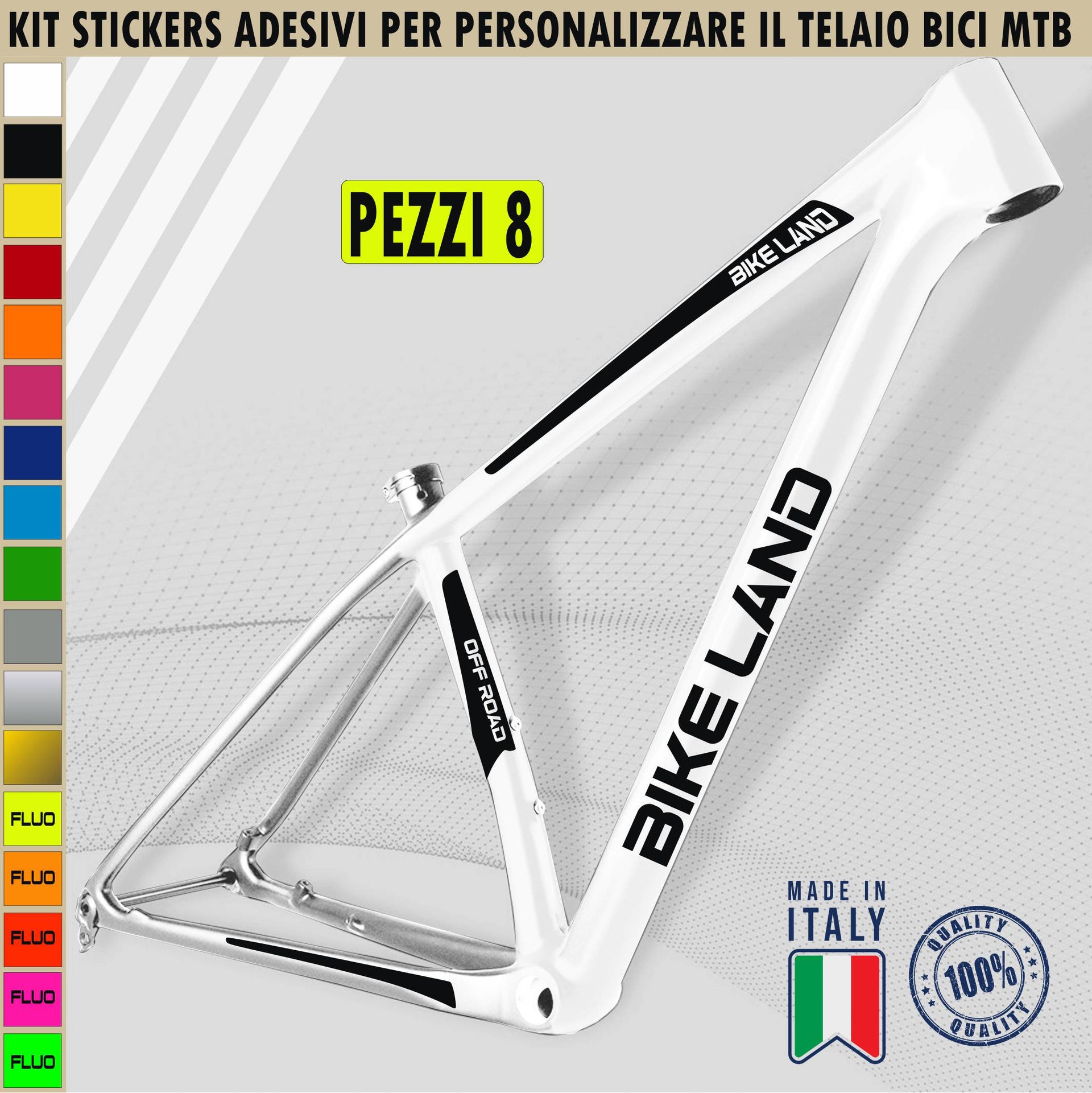 Kit 8 Adesivi Bici Protezione Universale Telaio Bicicletta MTB Mountain Bike Corsa Cross Fat Bike Downhill BIKE LAND cod.2399